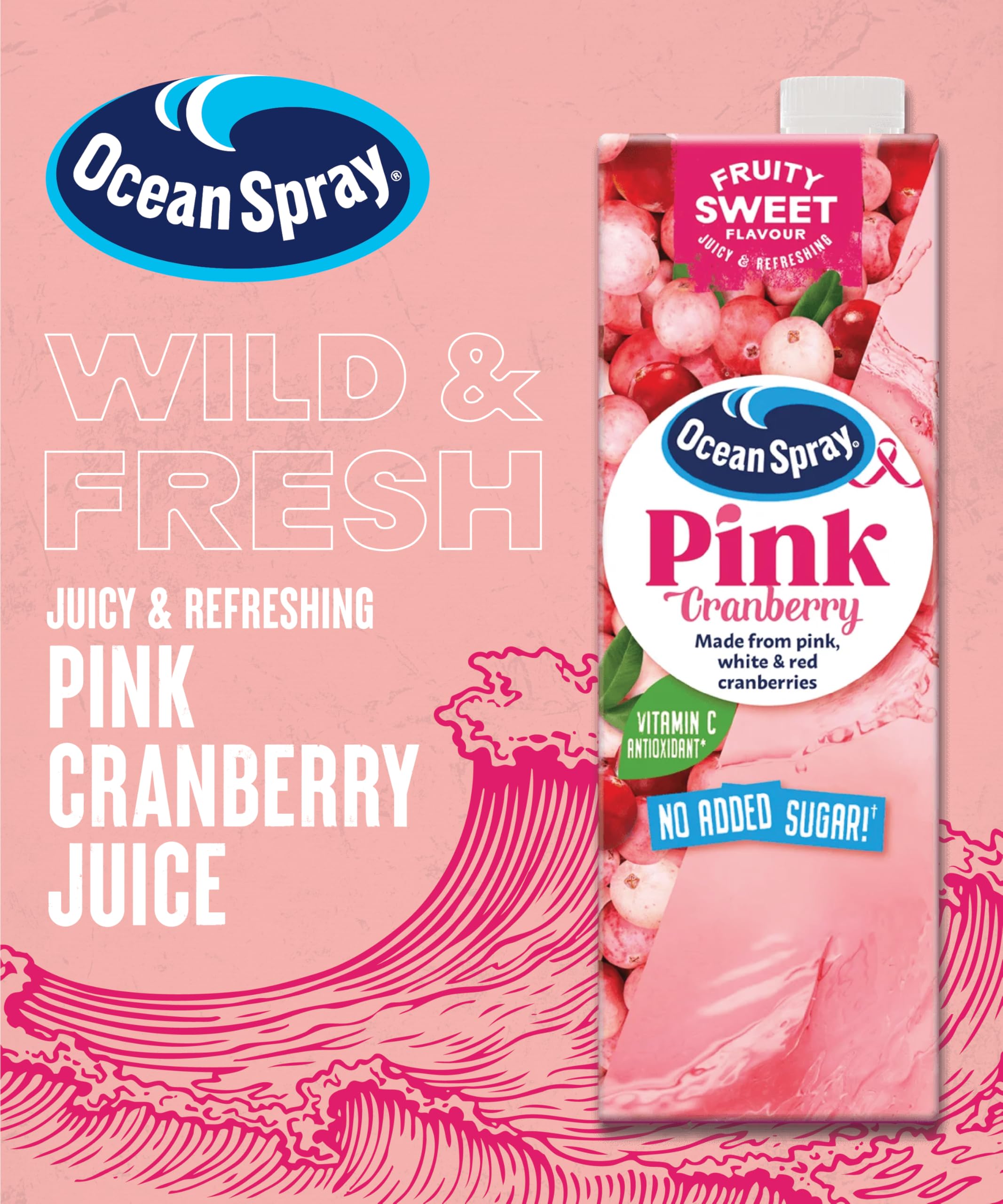 Ocean Spray Pink Cranberry Juice Drink - No Added Sugar | 1L Carton | Rich in Vitamin C 2