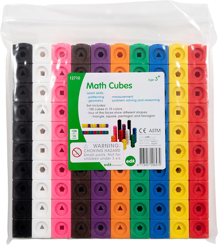 EDX Education Math Cubes - 100-Piece Linking Cube Set for Early Learning