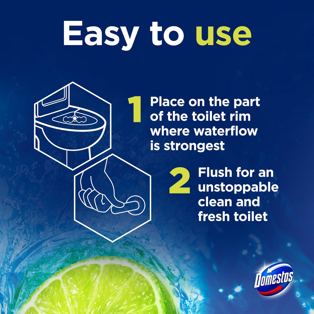 Domestos Power 5 Lime Toilet Rim Blocks - Long-Lasting Toilet Freshener for Up to 300 Flushes