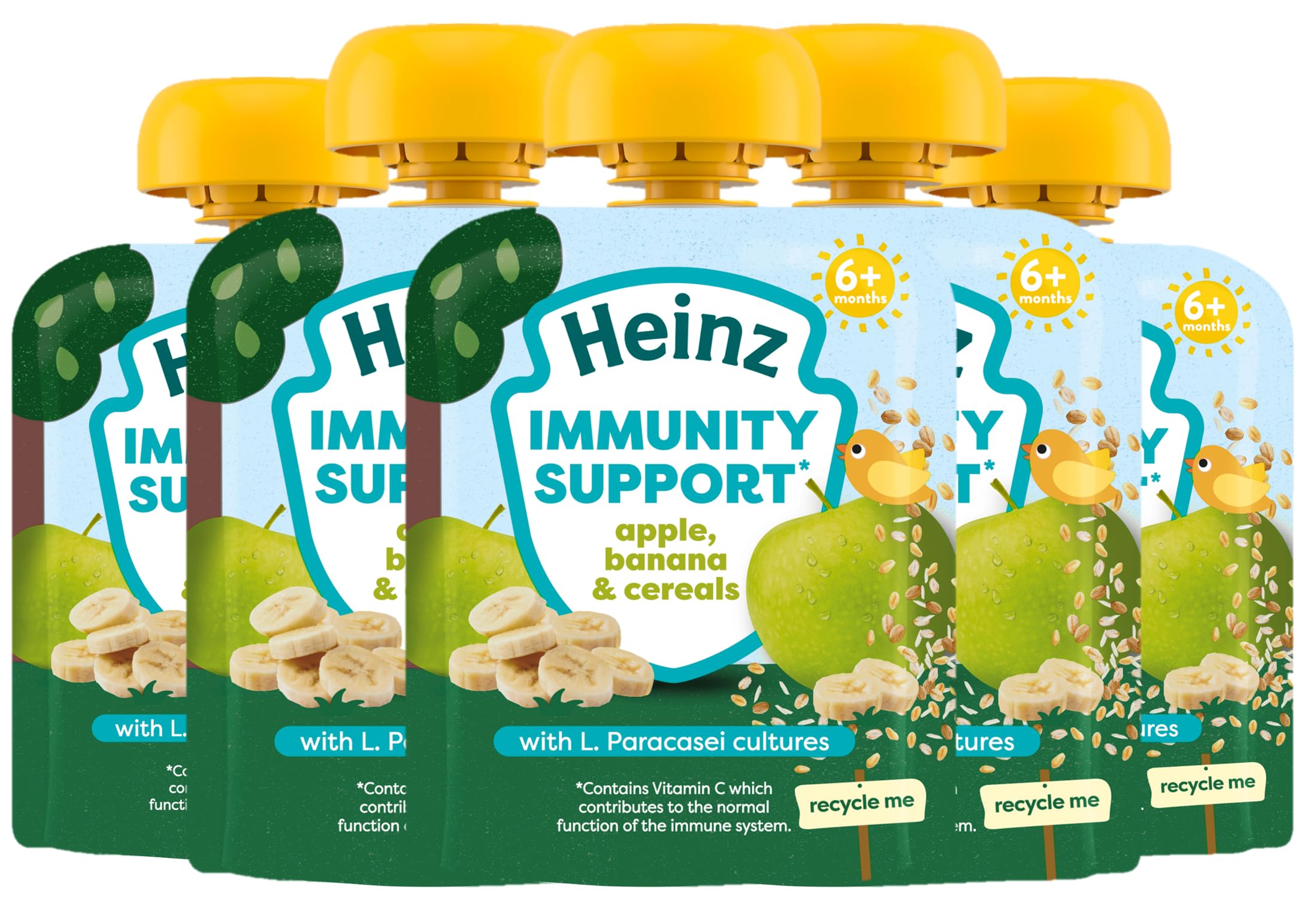 HEINZ Baby Food Apple, Banana & Cereals Immunity Support Fruit Pouch | 6 x 85g