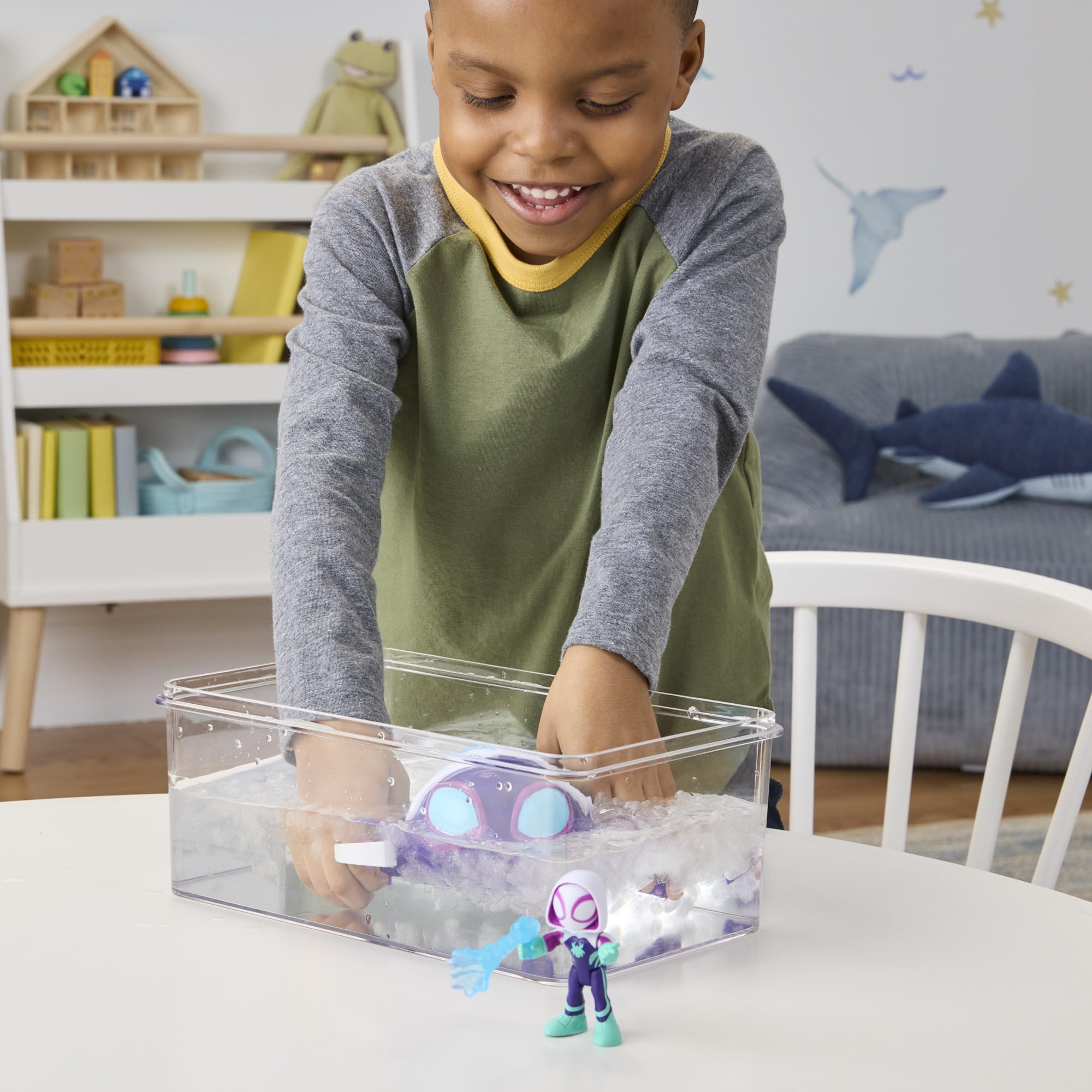 Spidey and His Amazing Friends Marvel Water-Webs Ghost Turtle Submarine Toy - Color-Change Eyes & Action Figure Playset 8