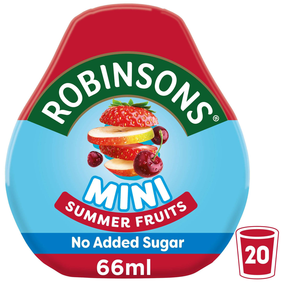 Robinsons Mini Summer Fruits Squash - No Added Sugar, Low Calorie, 66ml Concentrate for 20 Drinks