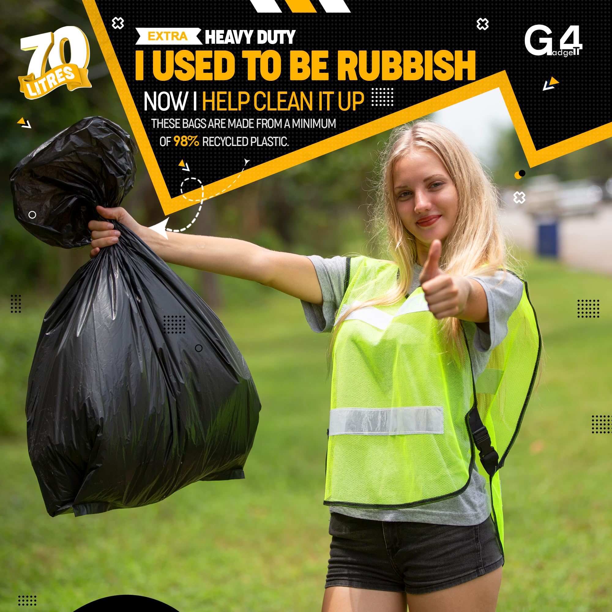 G4GADGET 70L Black Bin Bags - 50 Count Refuse Sacks for Heavy Loads | Recyclable Plastic 2