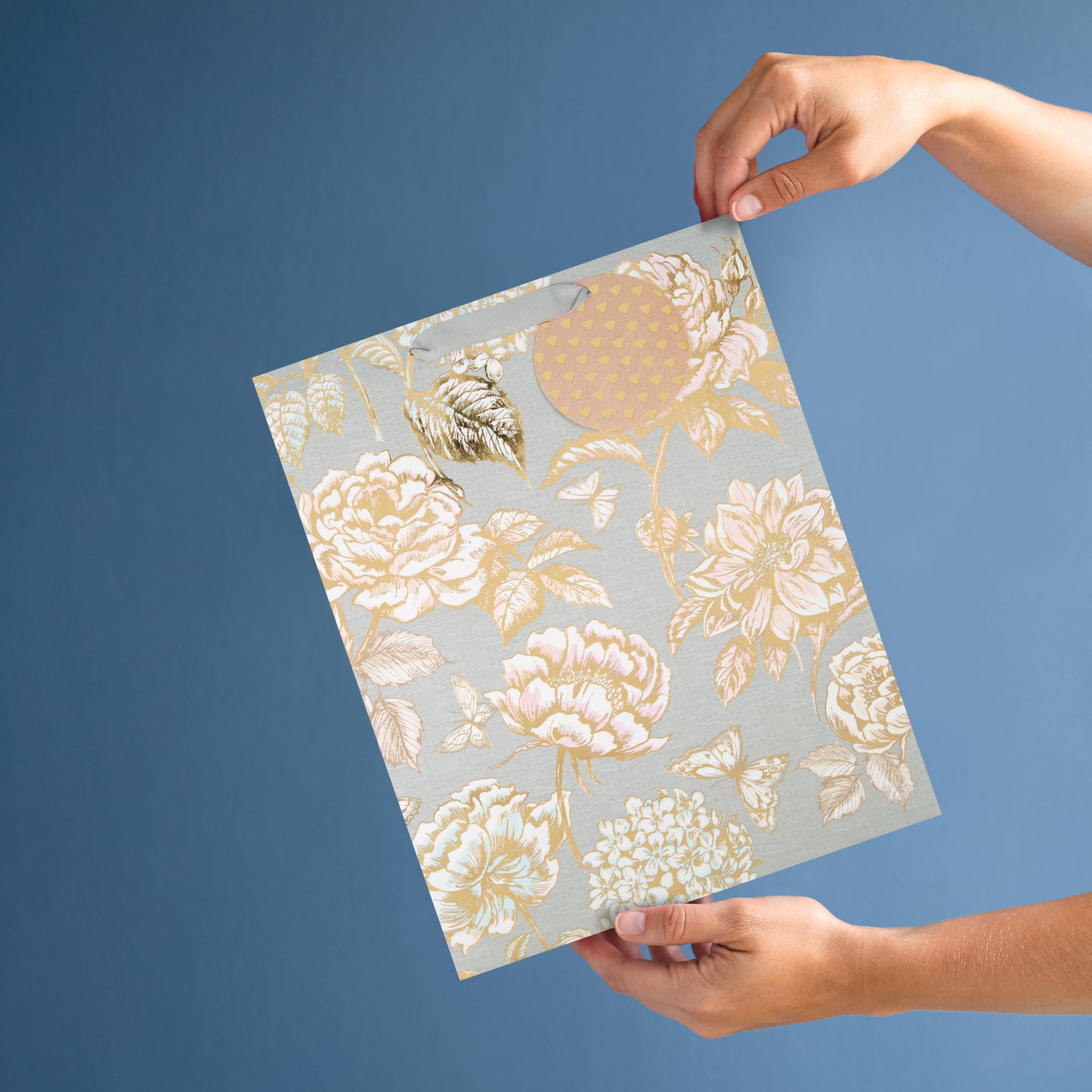 Hallmark Large Gift Bag - Foiled Floral Design | 33cm x 26.5cm x 14.6cm | Includes Gift Tag 2