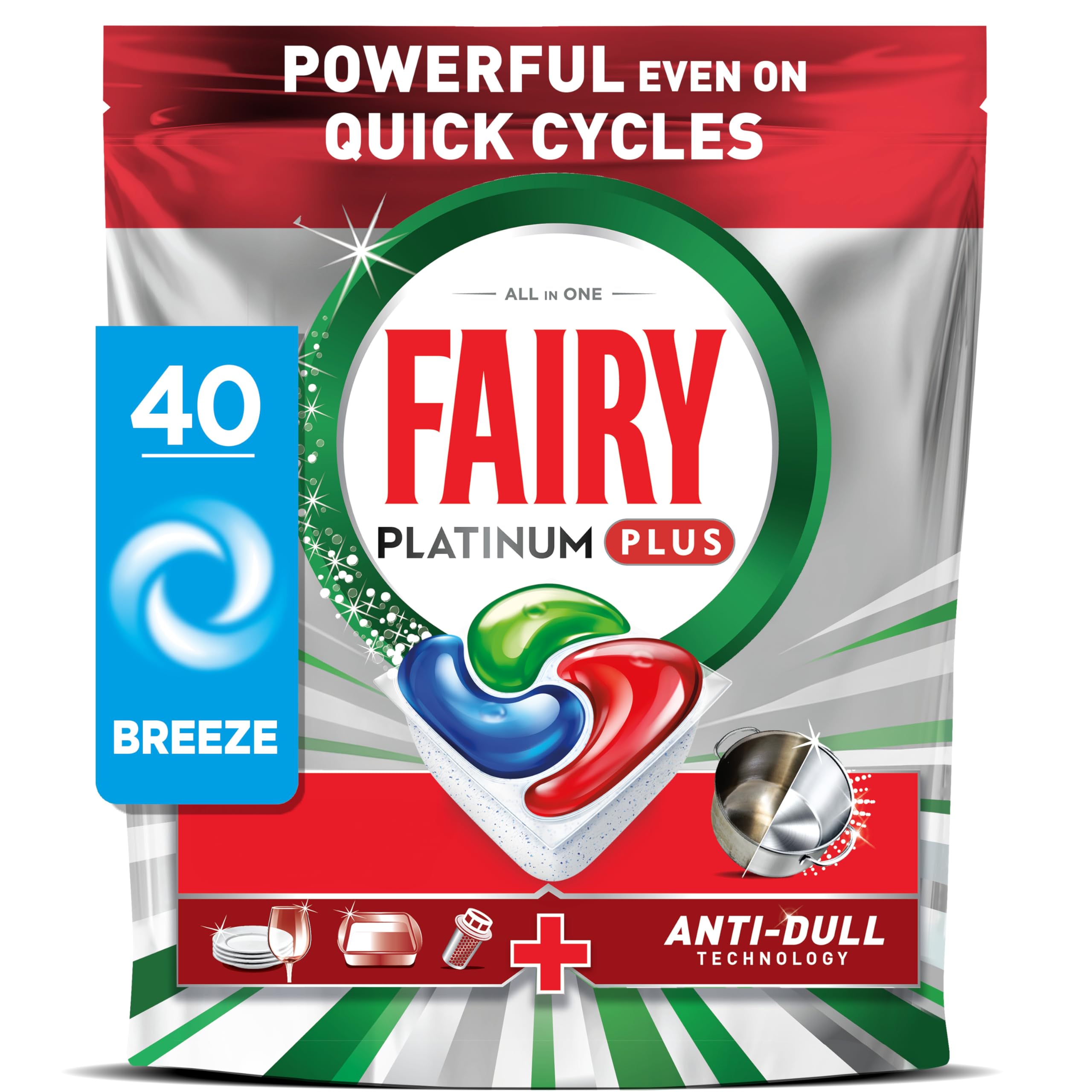 Fairy Platinum Plus Dishwasher Tablets Breeze - Impeccable Clean | 40 Count