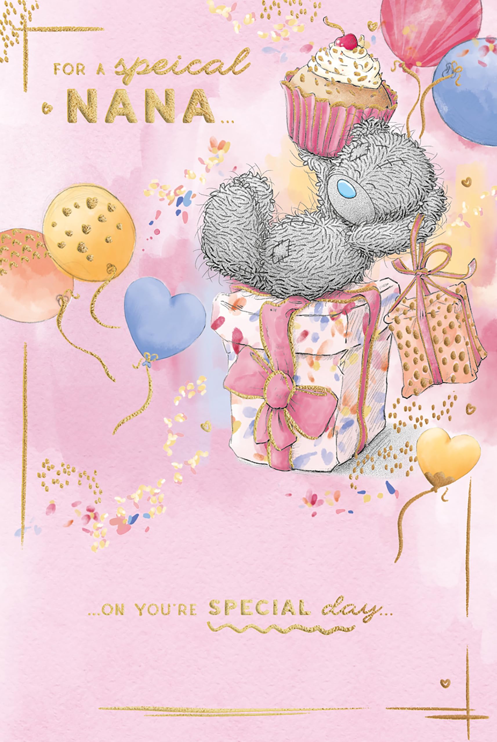 Me To You Tatty Teddy Special Nana Luxury Gold Foil Birthday Card | 6 x 9 Inches