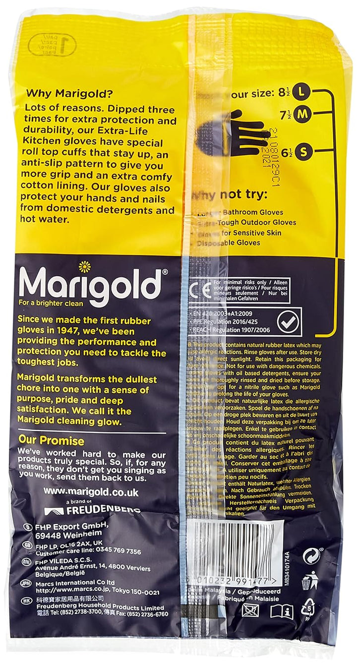 Marigold - Extra-Life Kitchen Gloves Medium, 6-Pack Bundle, Yellow