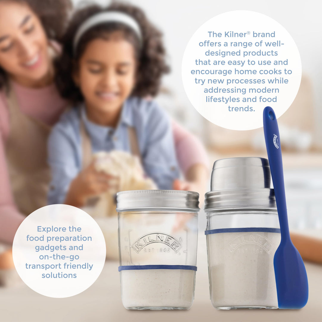 Kilner Sourdough Starter Set with 2 Glass Jars, Measuring Lid, Spatula, and Accessories