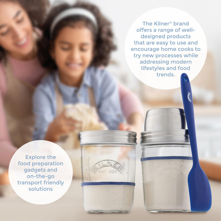 Kilner Sourdough Starter Set with 2 Glass Jars, Measuring Lid, Spatula, and Accessories