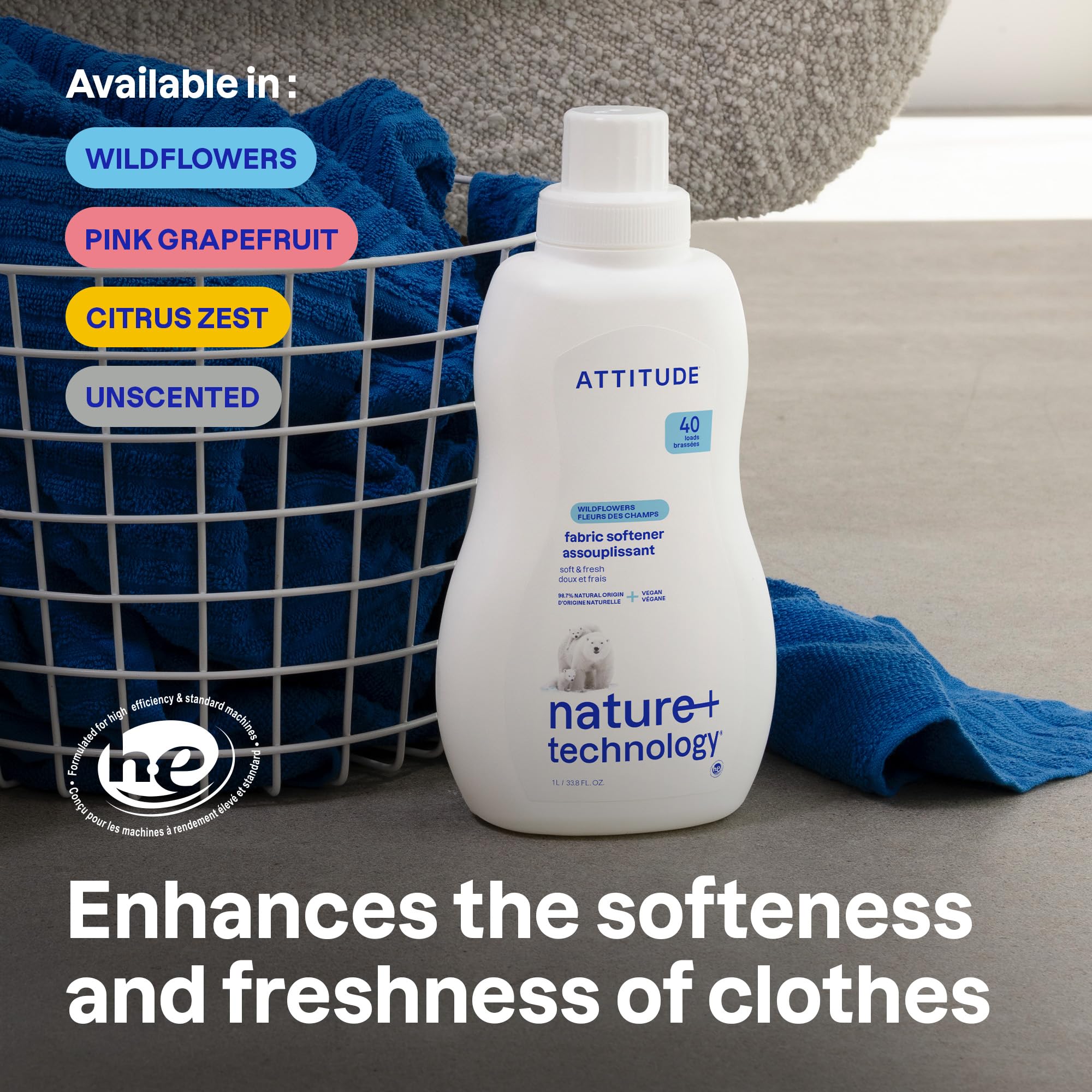 ATTITUDE - Flüssiger Weichspüler, pflanzlich &amp; vegan, HE-kompatibel, Zitrusschale, 1,07 kg 6