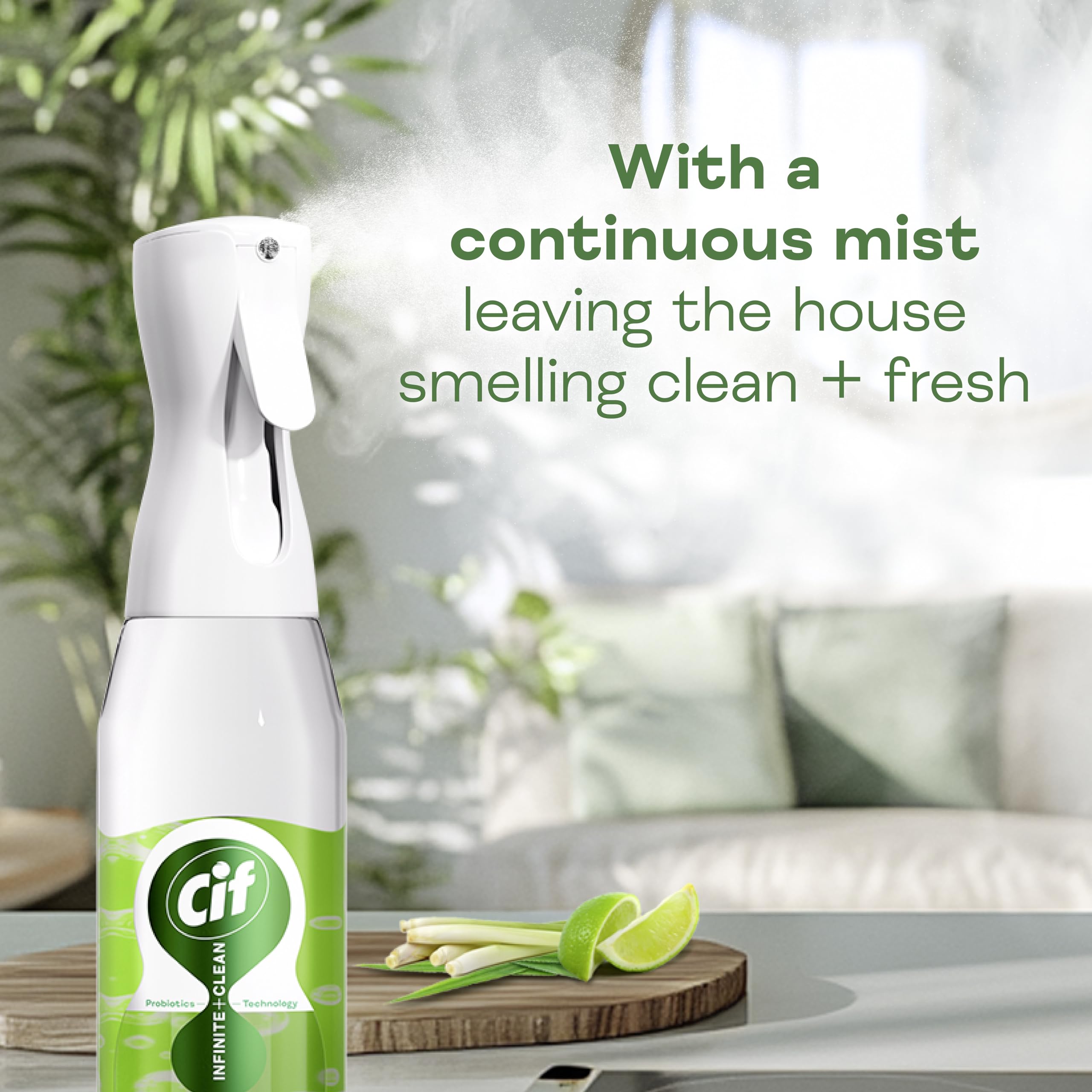 Cif Infinite Clean All-in-One Cleaner Spray Lime & Lemongrass 590 ml Probiotic Technology 2