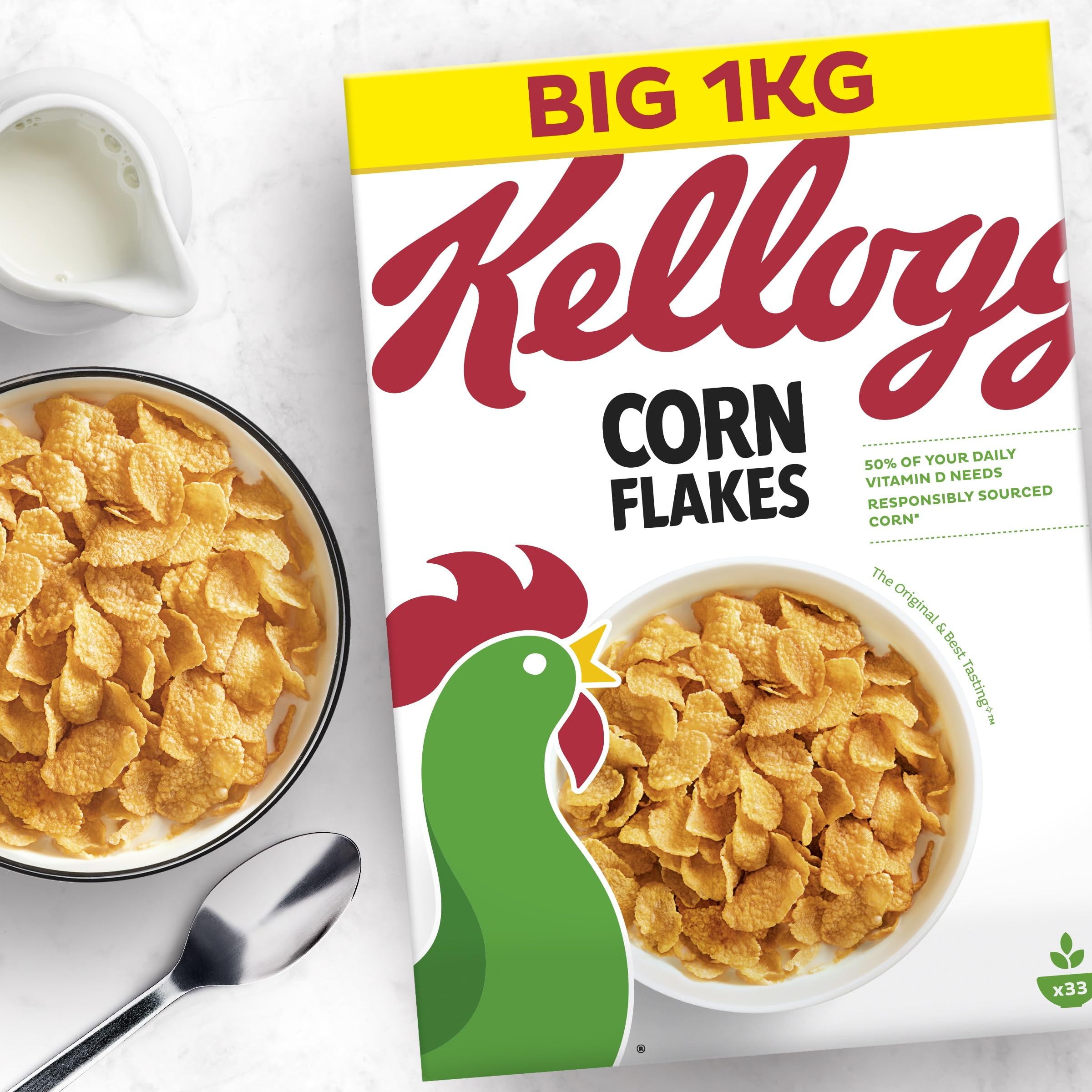 Kellogg's Corn Flakes Breakfast Cereal - Toasted Golden Corn Flakes | 1kg 2