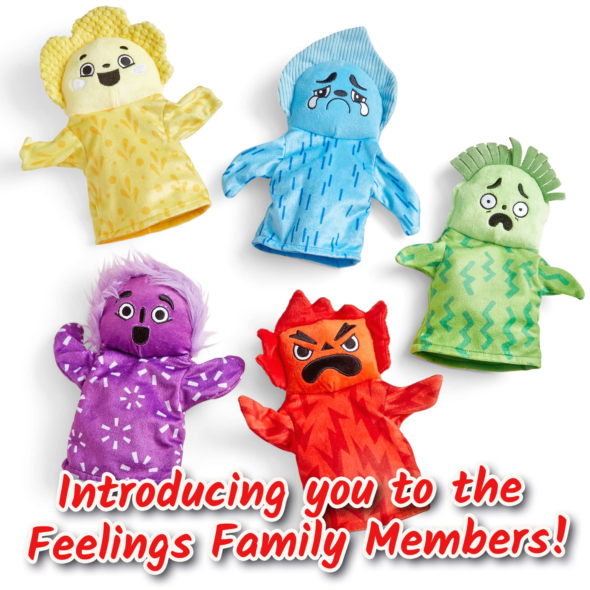 hand2mind Feelings Family Hand Puppets Set - Social Emotional Learning | 5 Pieces | Fabric 2