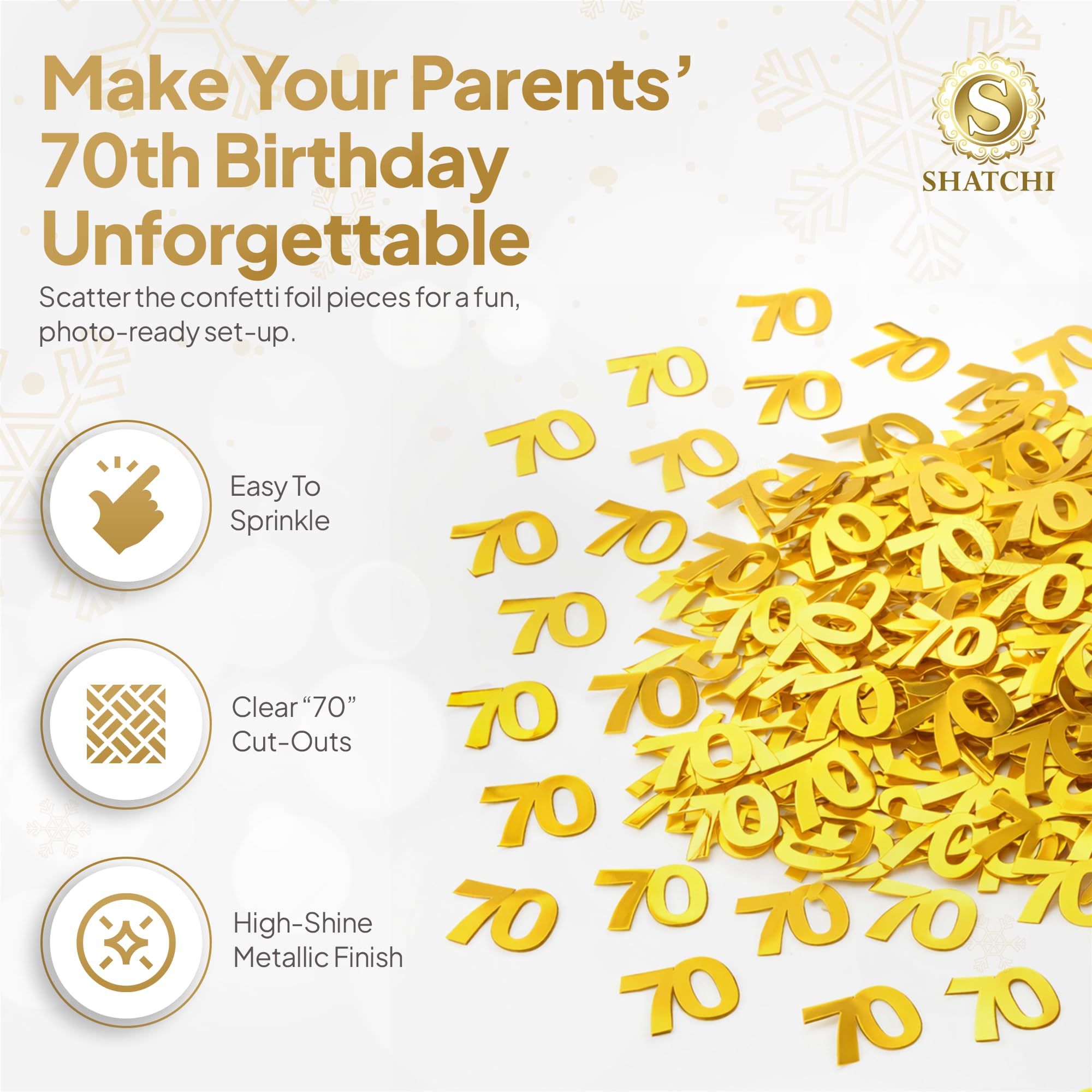 SHATCHI 14g Gold 70th Birthday Confetti Foil Metallic Glitz Table Scatter 4