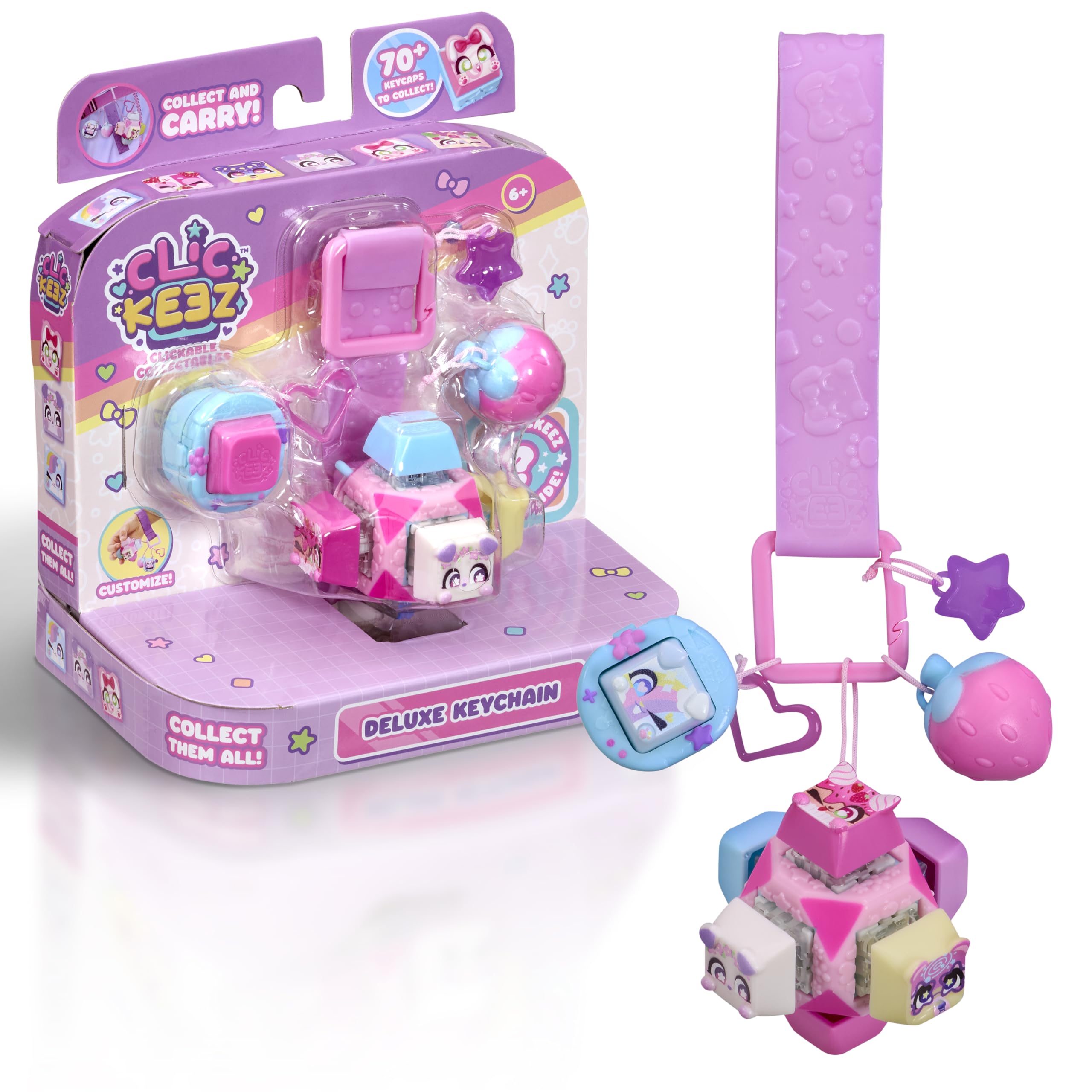 Clickeez Strawberry Treats Deluxe Keychain - 7 Clickable Keyboard Collectibles - Pink 1