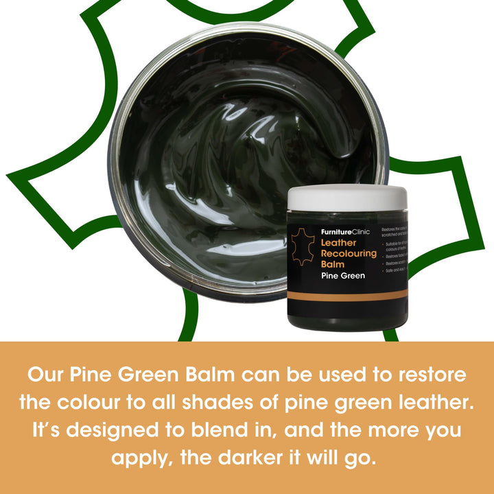 Furniture Clinic Leather Recolouring Balm - Pine Green for Faded & Scratched Sofas, Car Seats, Shoes, Clothing