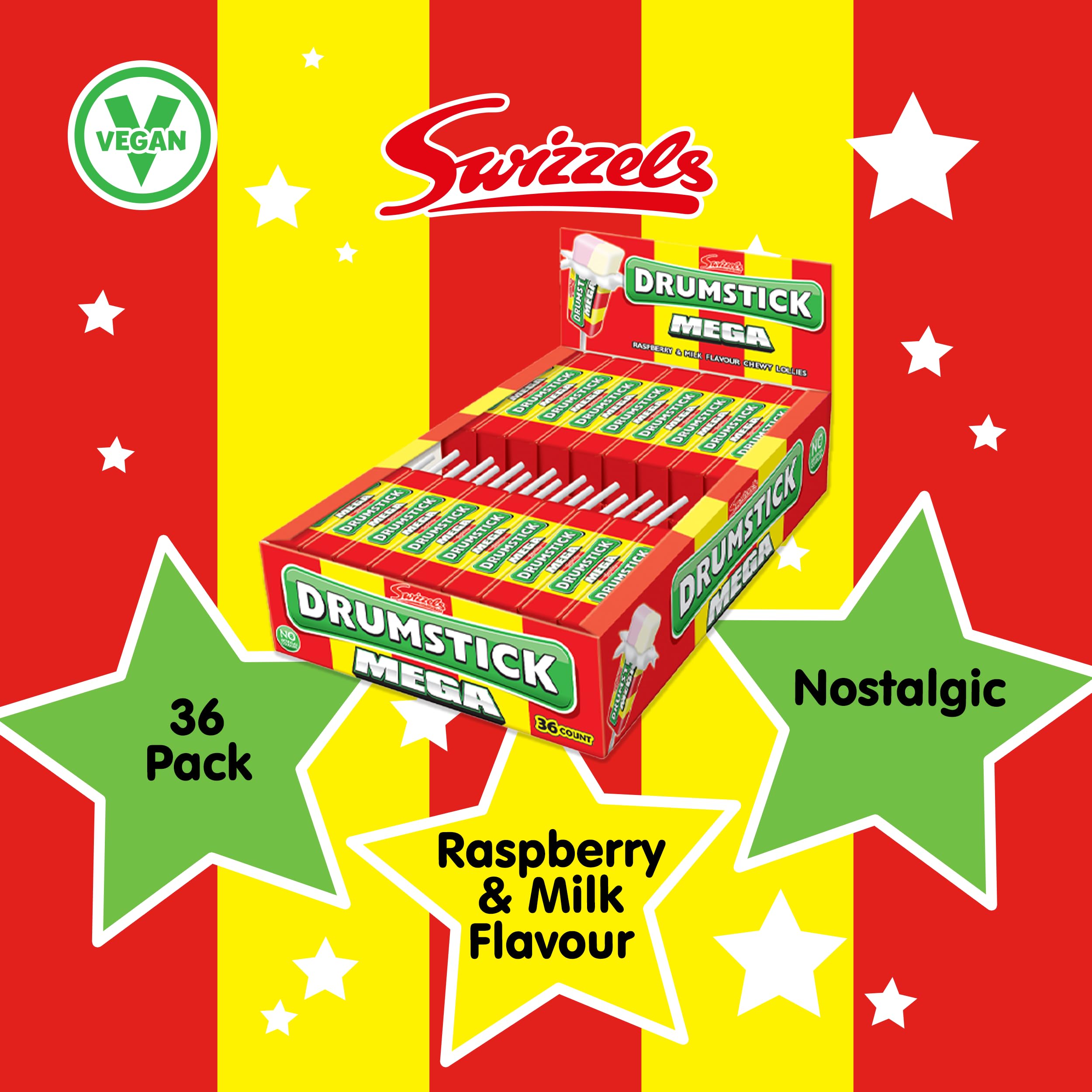 Swizzels Mega Original Drumstick Lollies mit Himbeer- und Milchgeschmack, Multipack-Großpackung (36 Lollies) 5