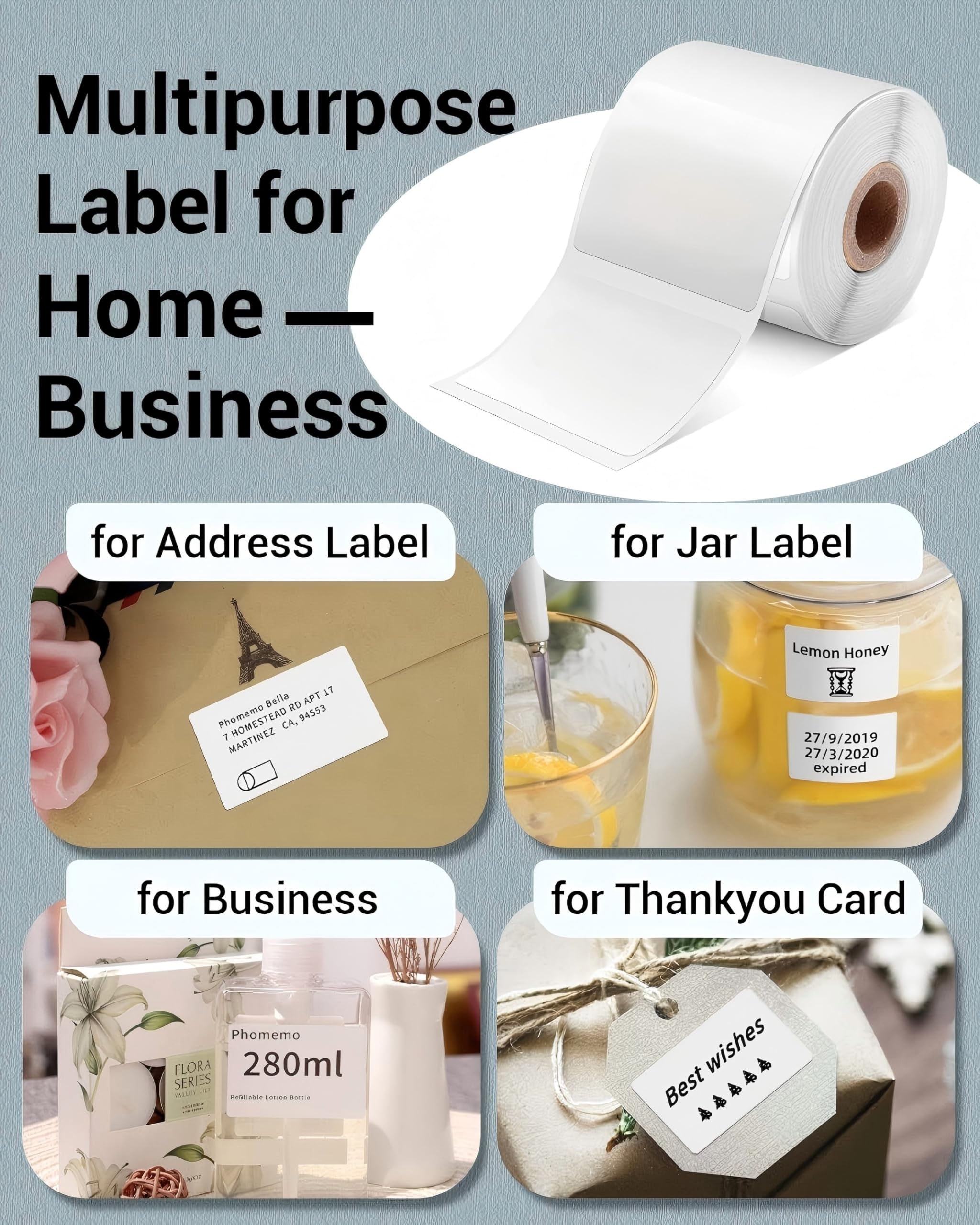 Phomemo Thermal Address Labels - 50x80mm, Self-Adhesive, 3 Rolls (300 Labels Total) 3