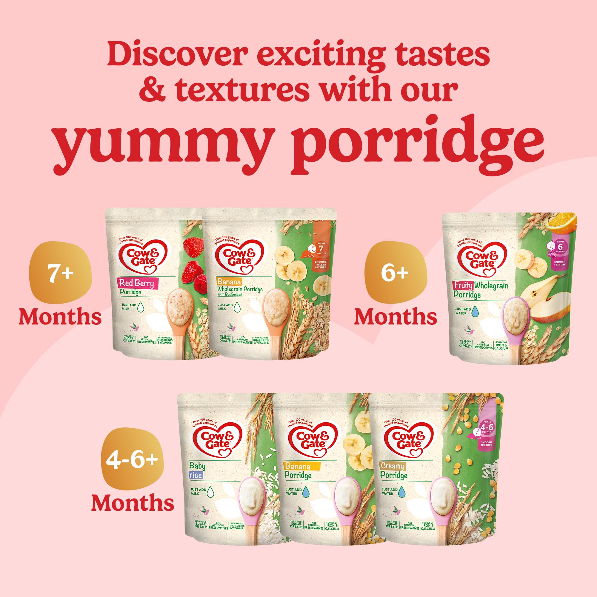 Cow & Gate Banana Porridge Baby Cereal - 4-6+ Months, 125g Pack of 5 4