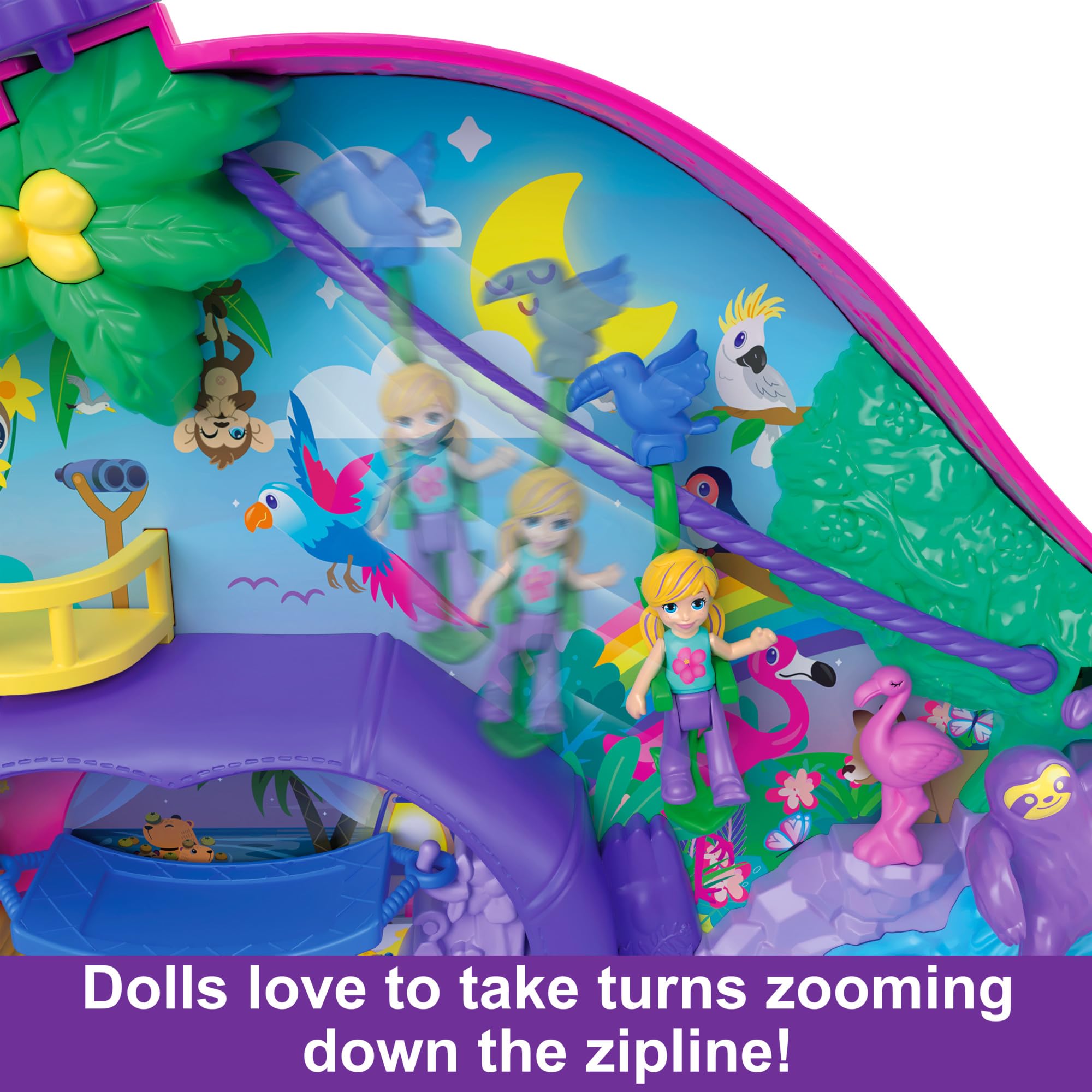 Polly Pocket Sloth 2-in-1 Purse Compact Playset with 2 Micro Dolls & 12 Accessories | Ages 4+ 6