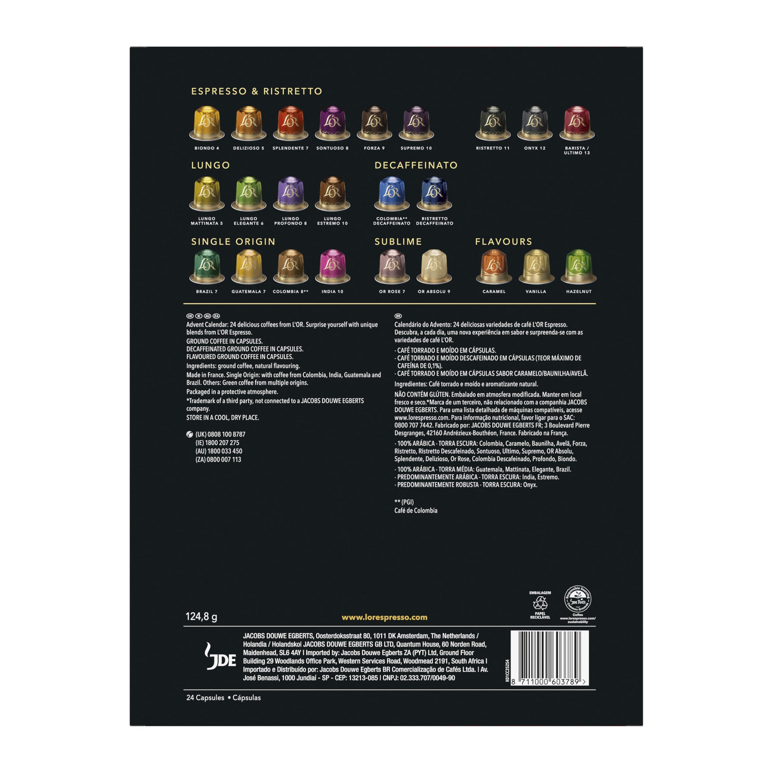 L'OR Coffee Pod Advent Calendar - 24 Capsules for Nespresso Original & L'OR BARISTA 11