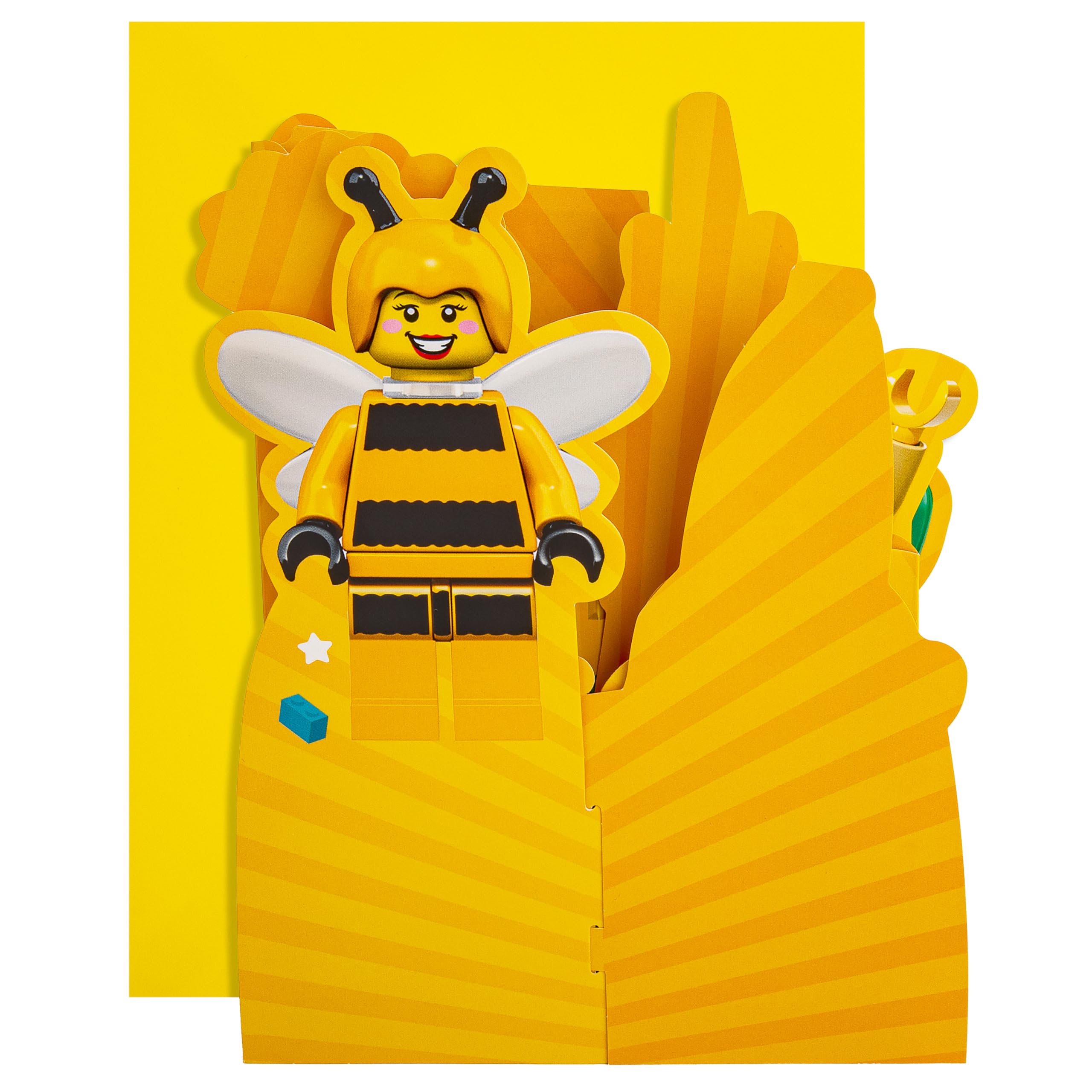 Hallmark LEGO Birthday Card | 3D Pop Up Design | Yellow with Turquoise Foil Details