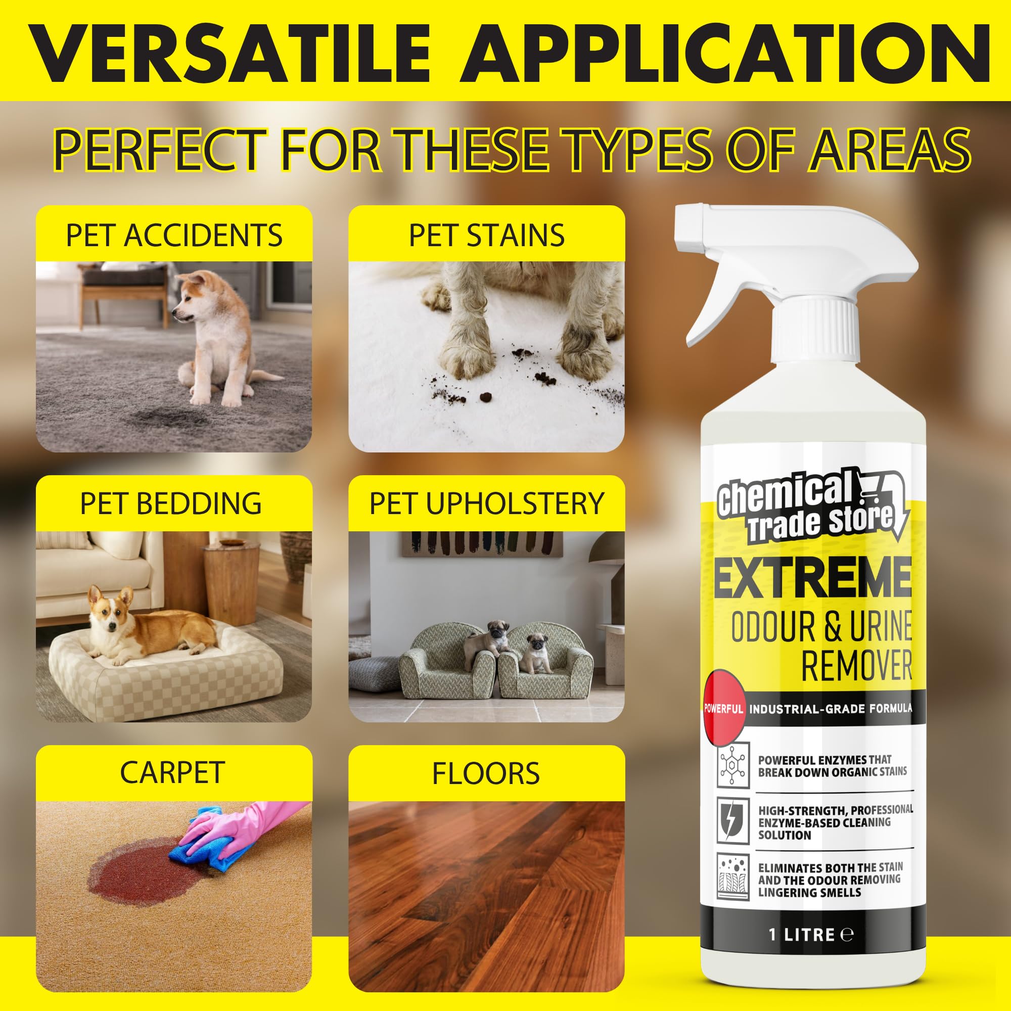 Chemical Trade Store Extreme Odour & Urine Remover - 1L Enzyme-Based Cleaner for Pet Stains 2