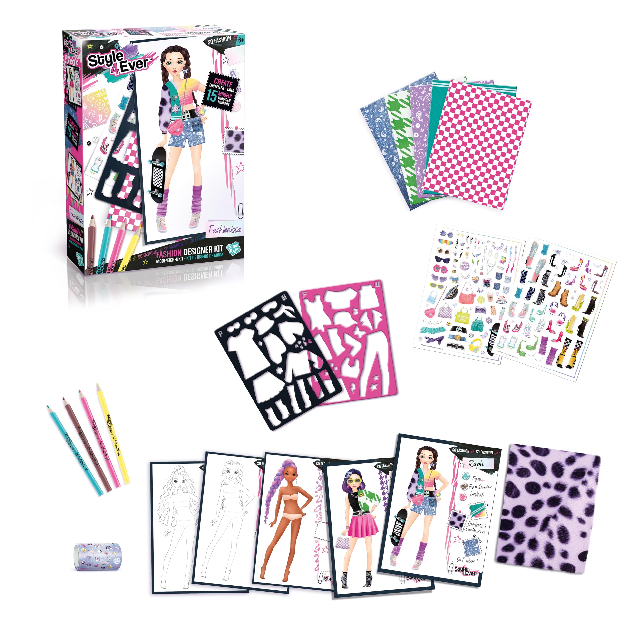 Canal Toys Style 4 Ever Fashion Designer Kit - Real Fabric & Stencils | 41 Pieces 1