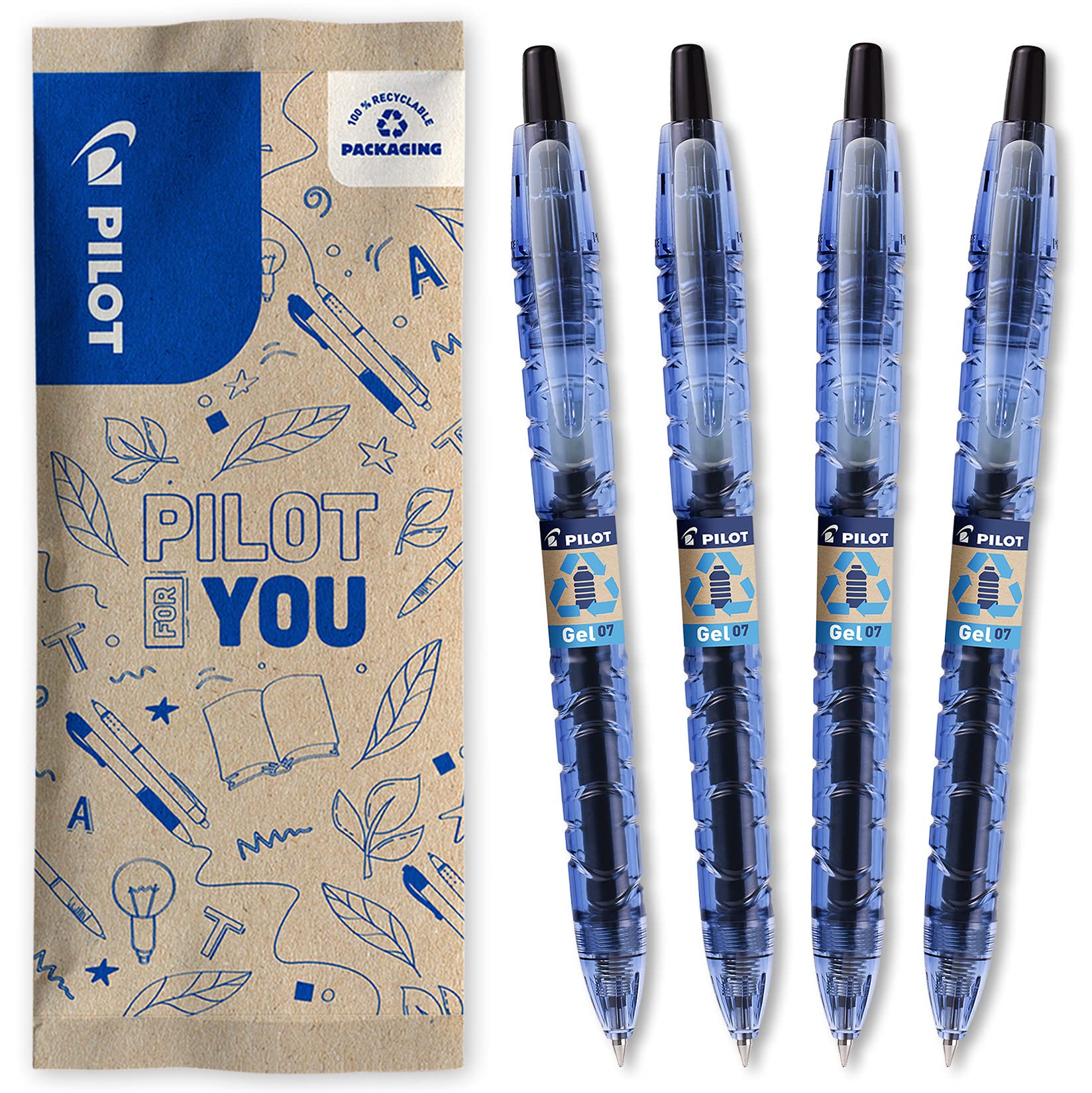 PILOT B2P Gel Ink Rollerball Pen - 0.7mm Medium Point - Retractable - Pack of 4 1