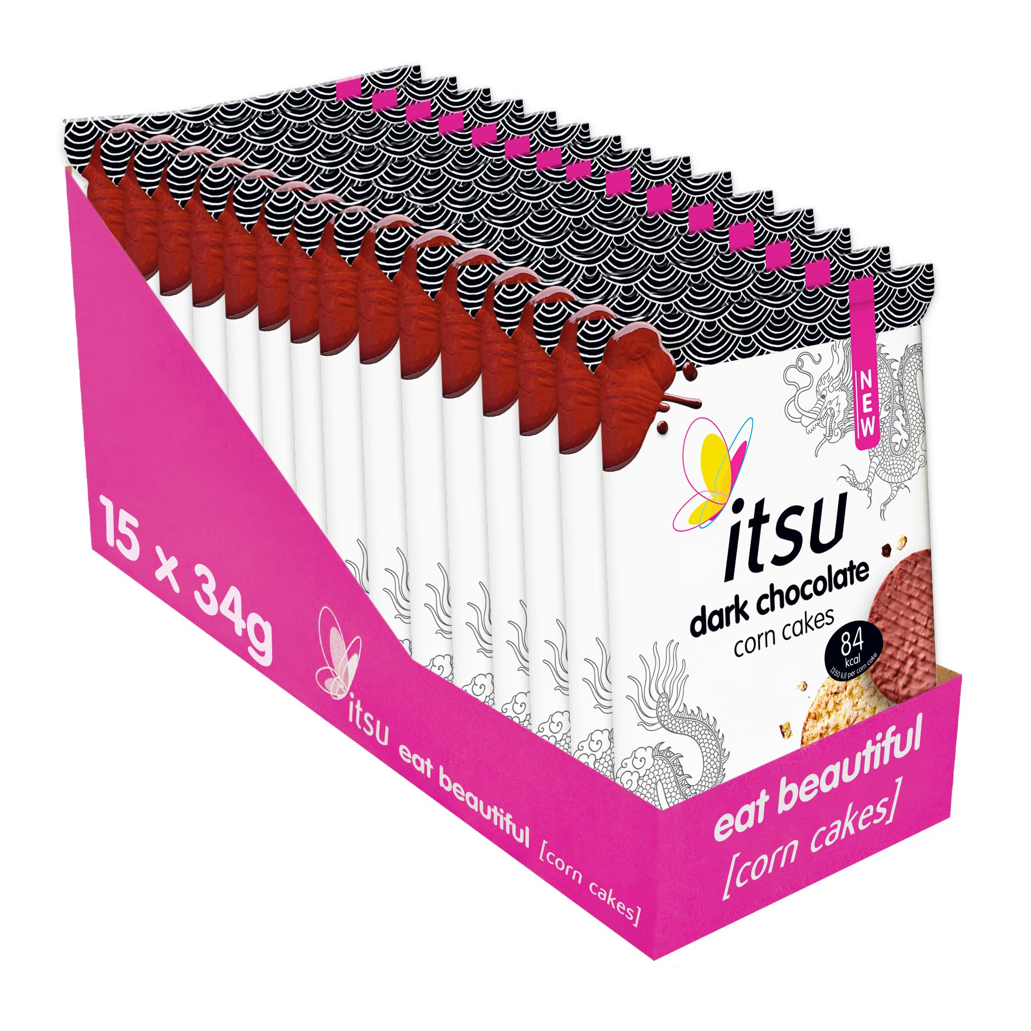 Itsu Dark Chocolate Corn Cakes - Gluten Free | 84 Calories per Cake | Pack of 15