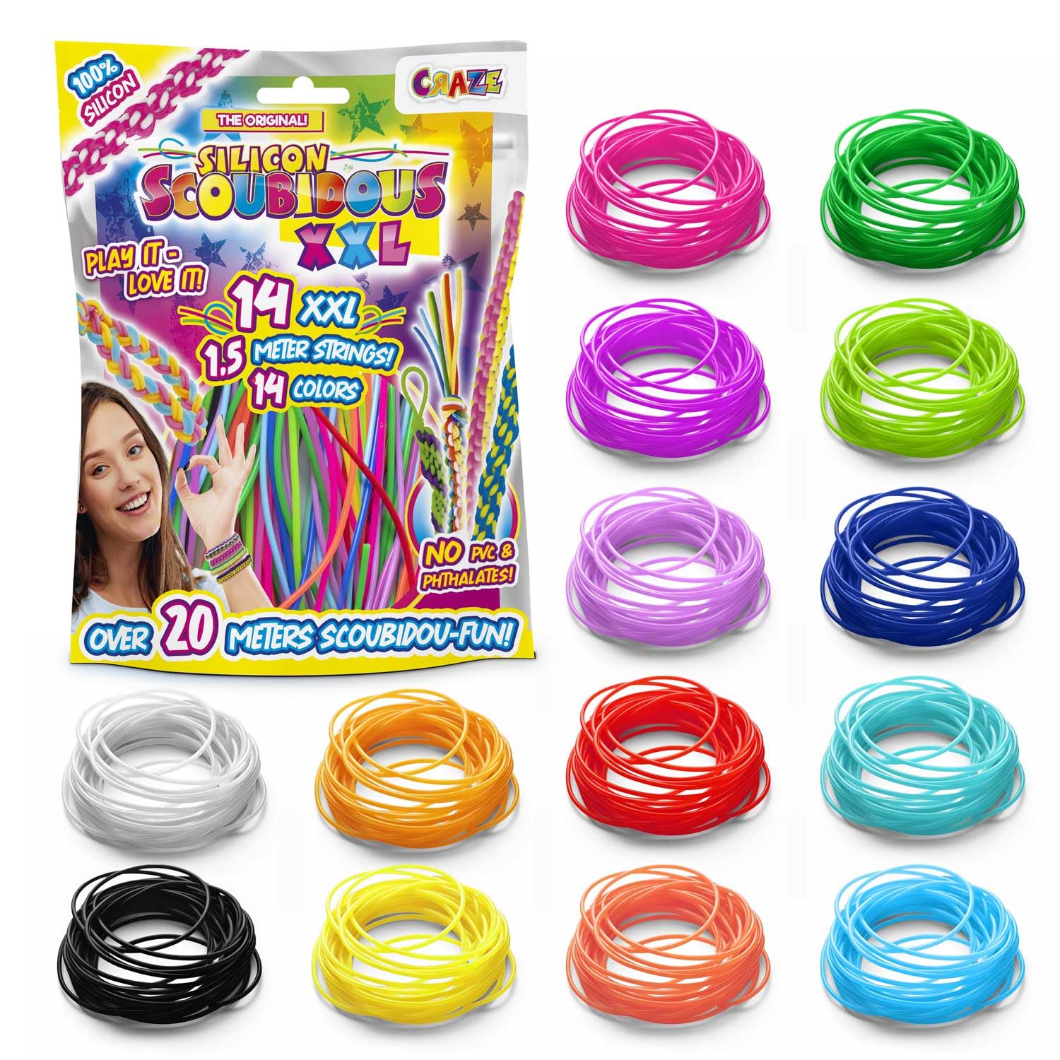 CRAZE SCOUBIDOUS - Bag XXL Jewellery Making Kit | 14 Silicone Strings | 21m Crafting Fun 1