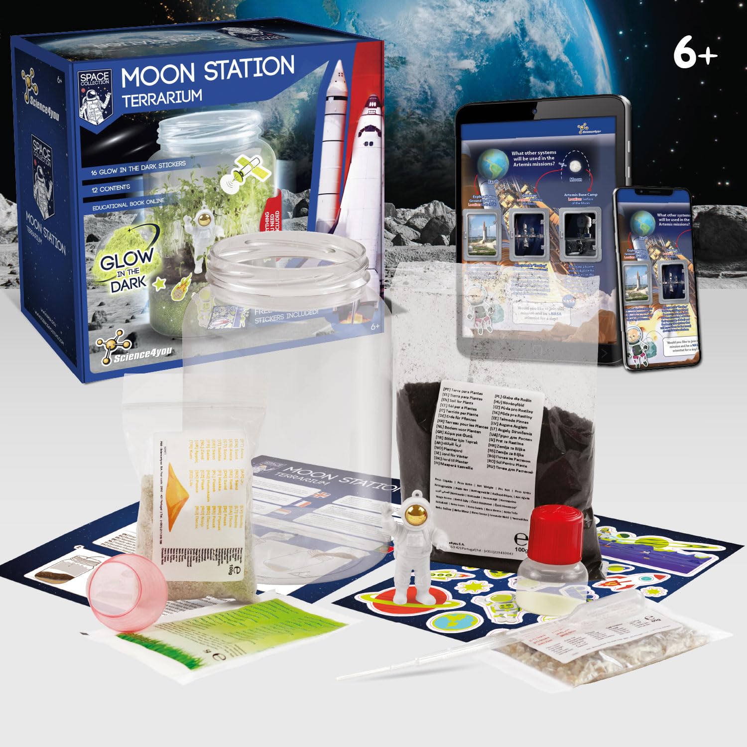 Science4you Moon Station NASA Terrarium Kit - Glow in the Dark Space Ecosystem for Kids 8+ 7