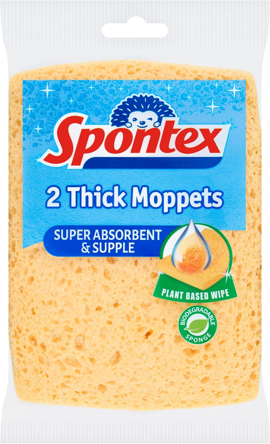 Spontex Thick Moppets 2 Pack - Extra Thick Biodegradable Sponge Wipes 1