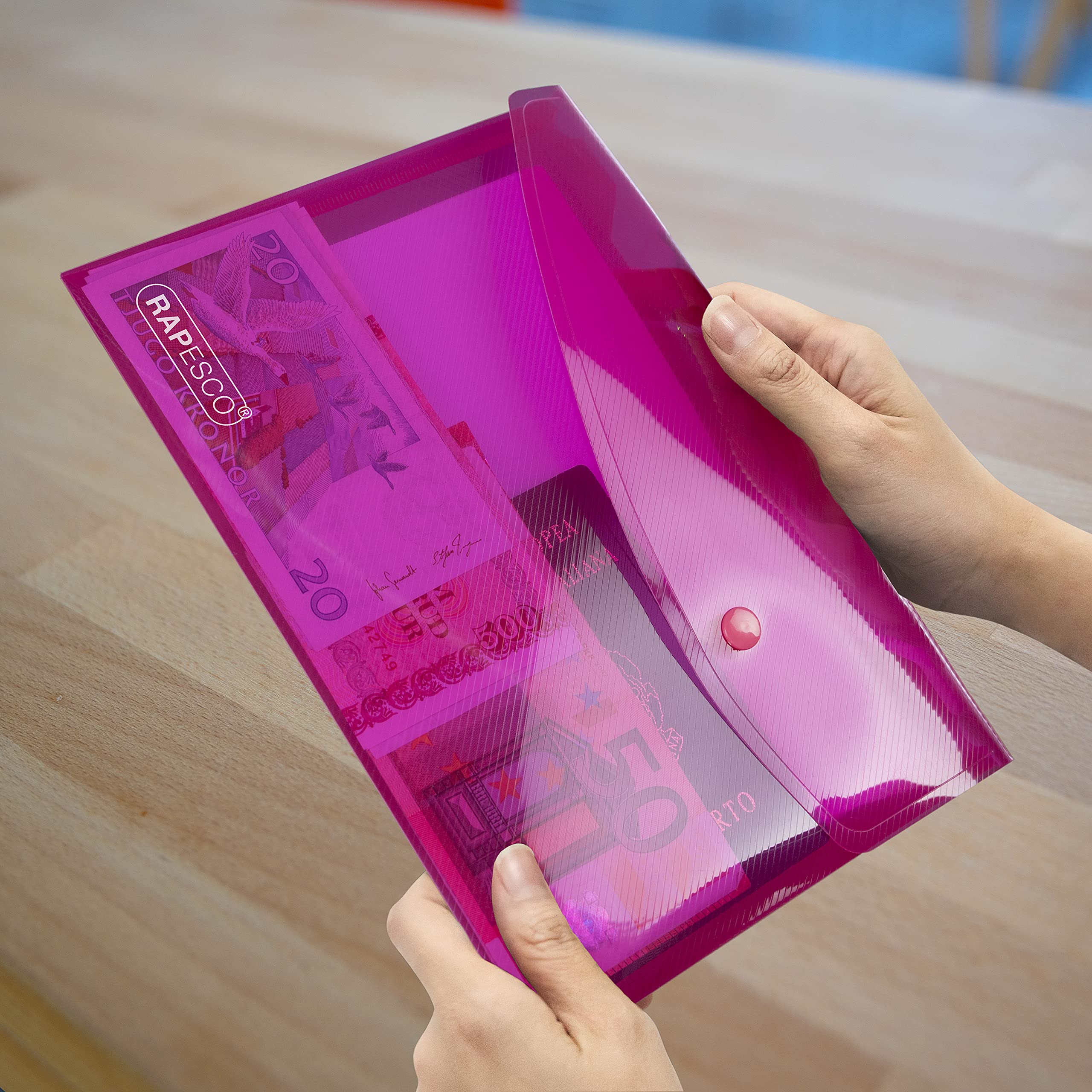 RAPESCO A5 Bright Transparent Popper Wallet - 75 Sheet Capacity | Pack of 25 | 100% Recycled PP 3