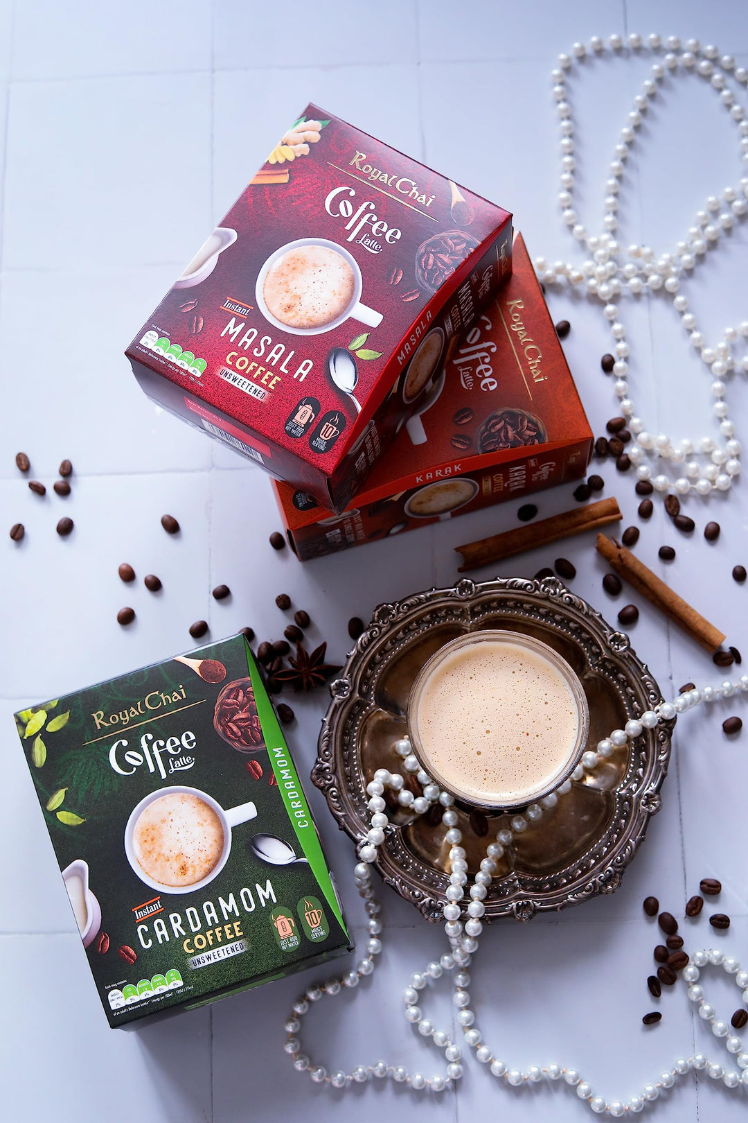 Royal Chai Coffee Latte Cardamom Unsweetened - 10 Single Serving Sachets