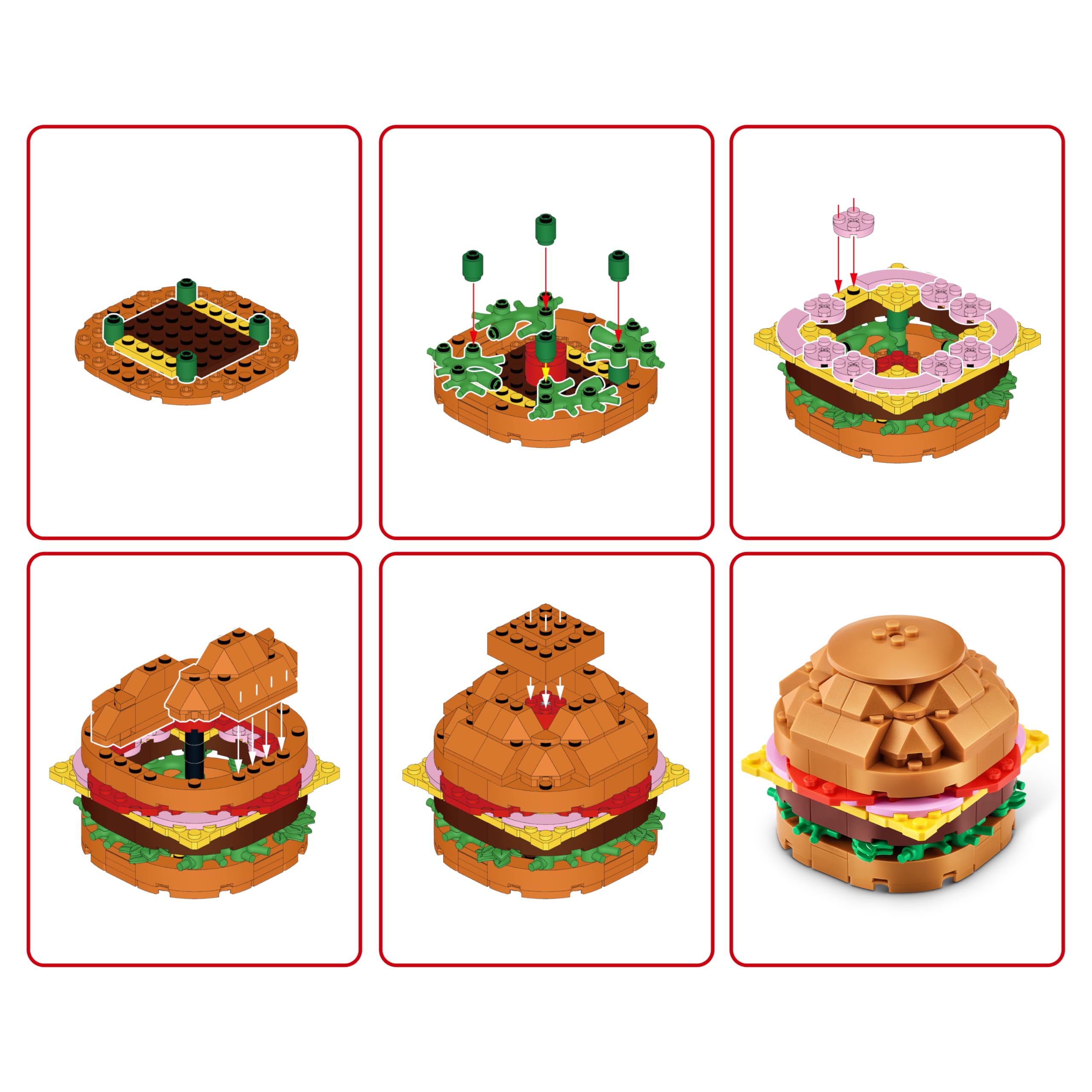MAX Premium Snacks Building Bricks - Hamburger Collectible Toy Set for Ages 3+ 6