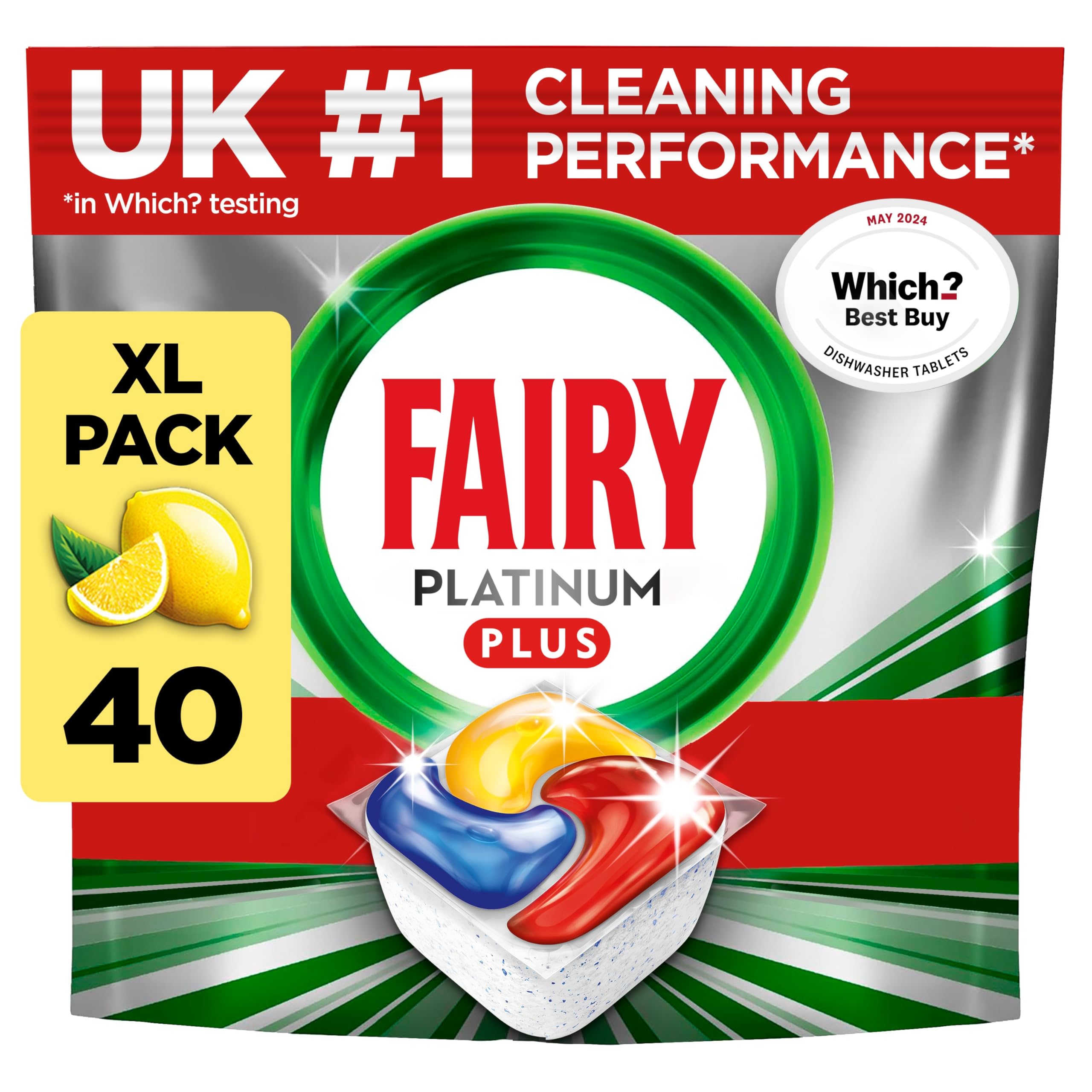 Fairy Platinum Plus Complete Dishwasher Tablets, 40 Tablets, Lemon, With Anti-Dull Technology 7