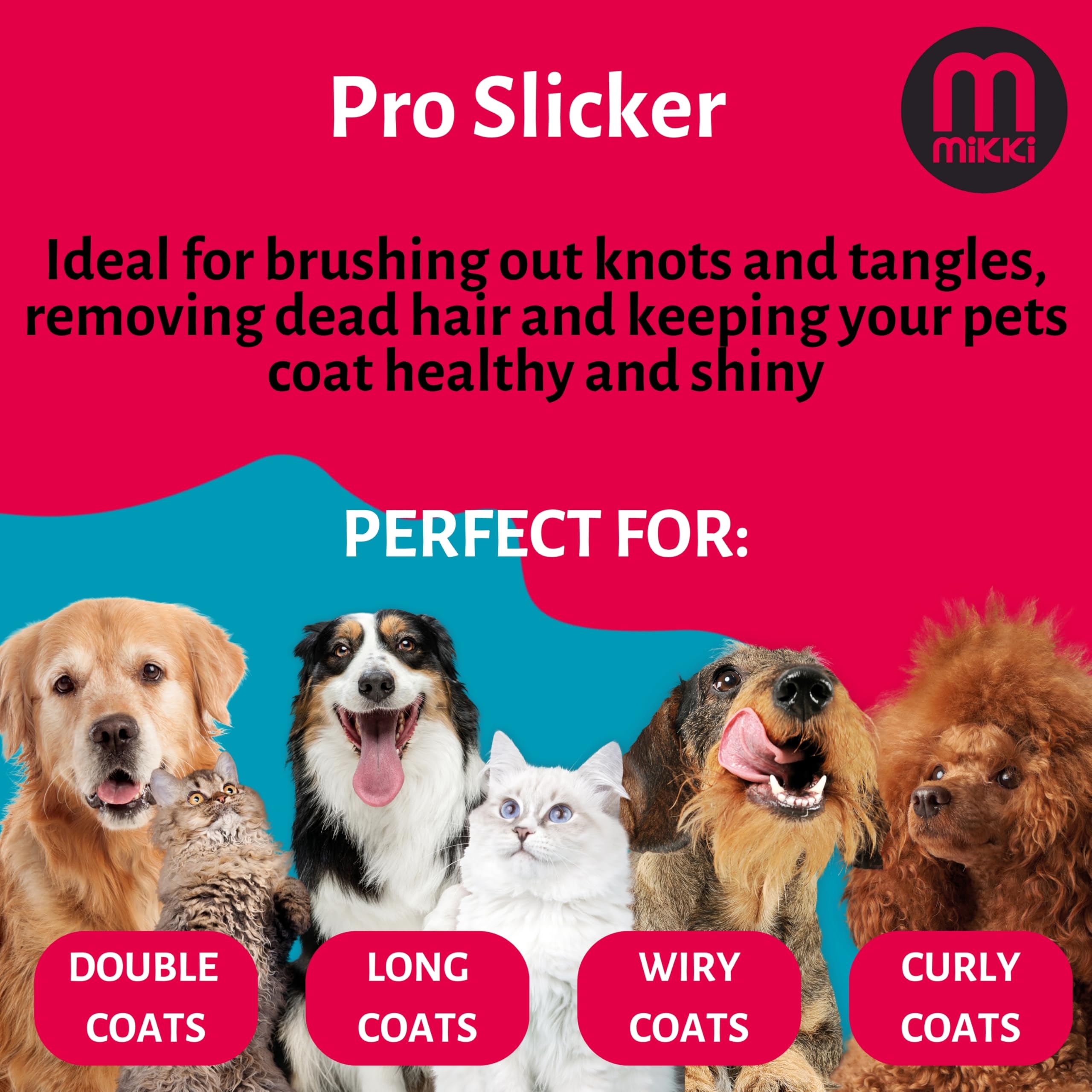 Mikki Pro Slicker Brush - Detangle, Smooth, Remove Undercoat | Double-Sided | Ergonomic Handle 7