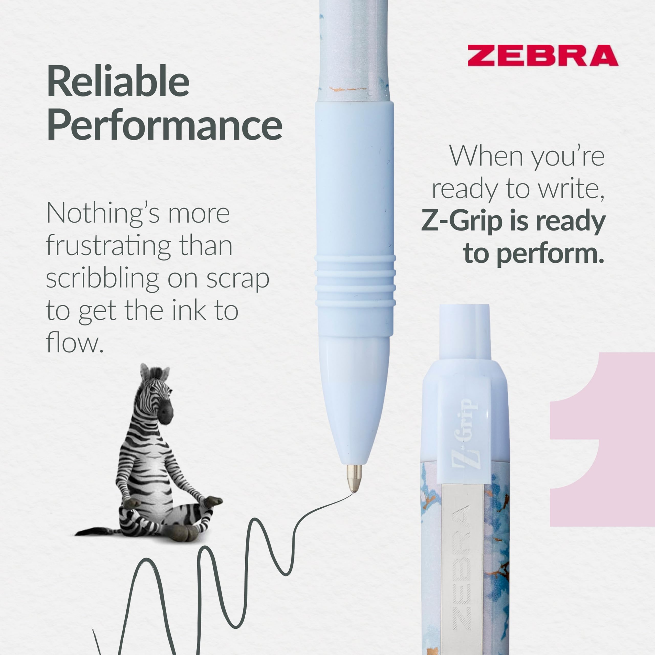 Zebra Pen Z-Grip Smooth Glam Retractable Ballpoint Pens - Black Ink, 1.0mm Medium Point, 3 Pack 5