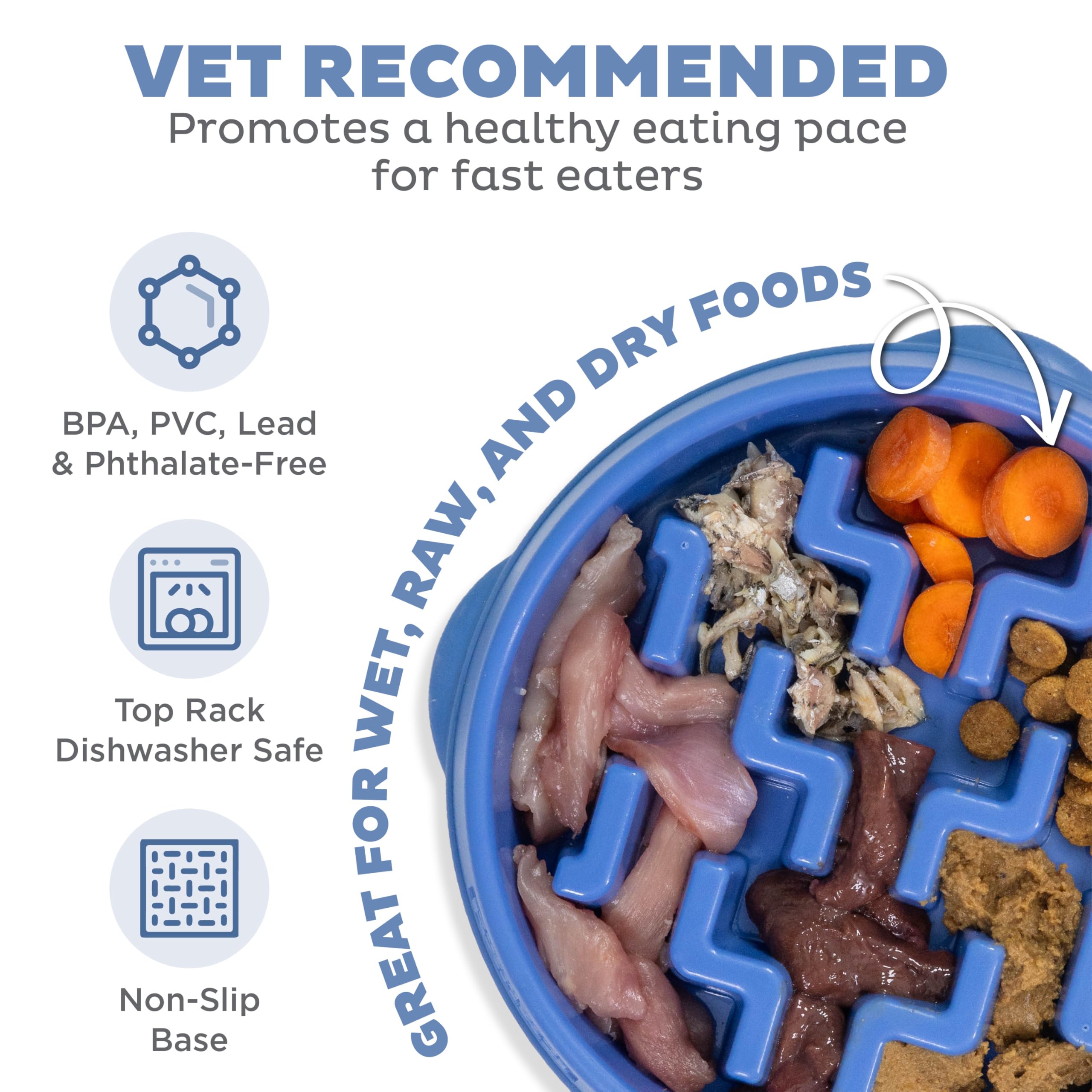 Outward Hound Slow Feeder Dog Bowl - Reduces Bloat, Improves Digestion | Medium, Blue 3