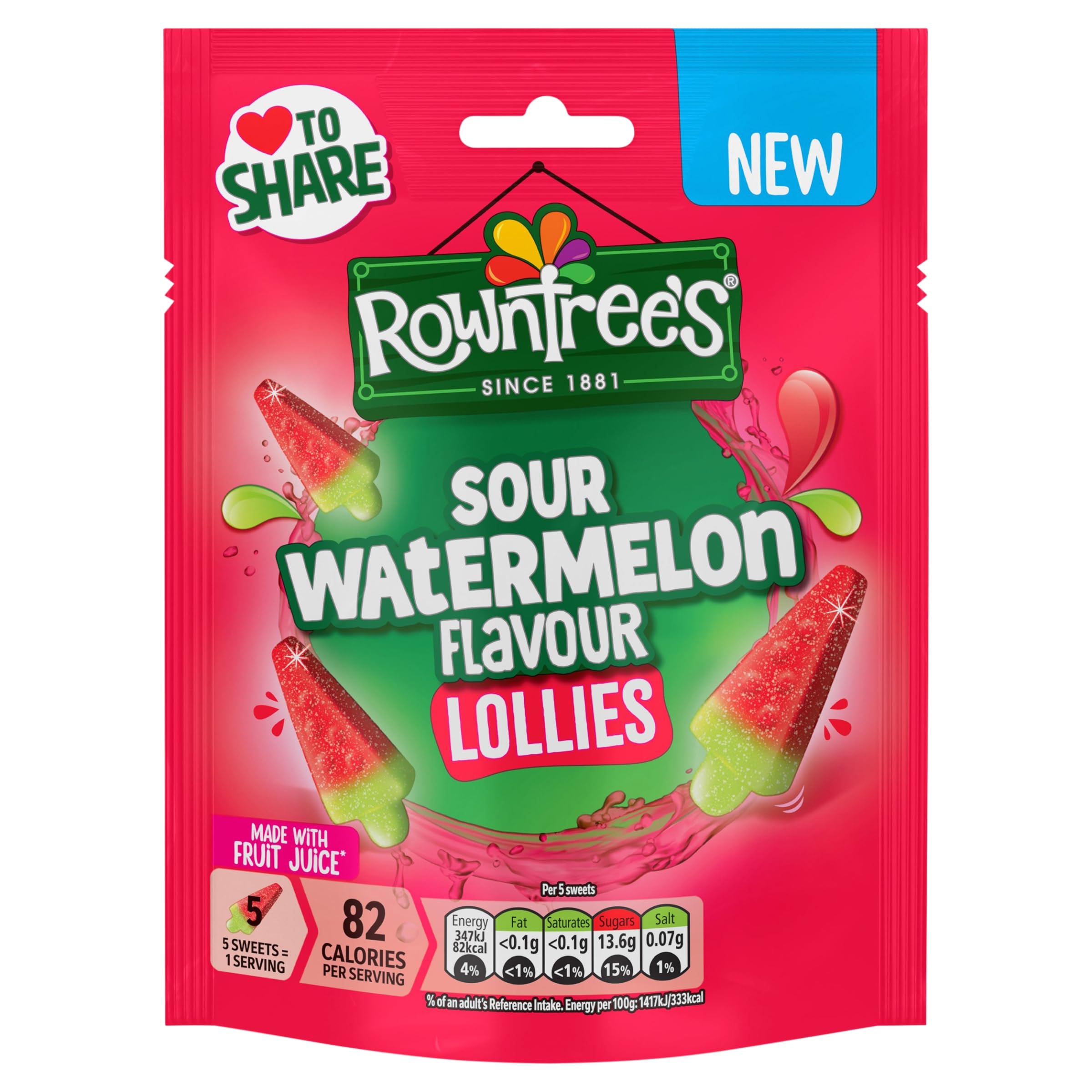 Rowntree's Sour Watermelon Flavour Lollies - Chewy Fruit & Chewy Sweets | 130g Sharing Bag 1
