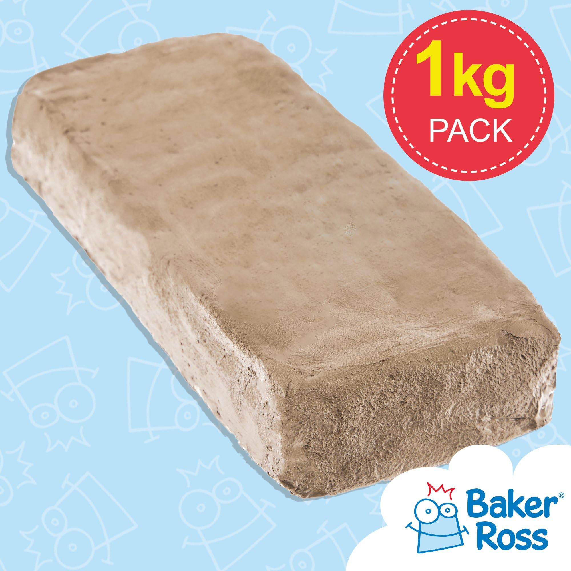 Baker Ross FX918 Grey Air Drying Clay - 1kg Pack | Modelling & Pottery Clay for Kids
