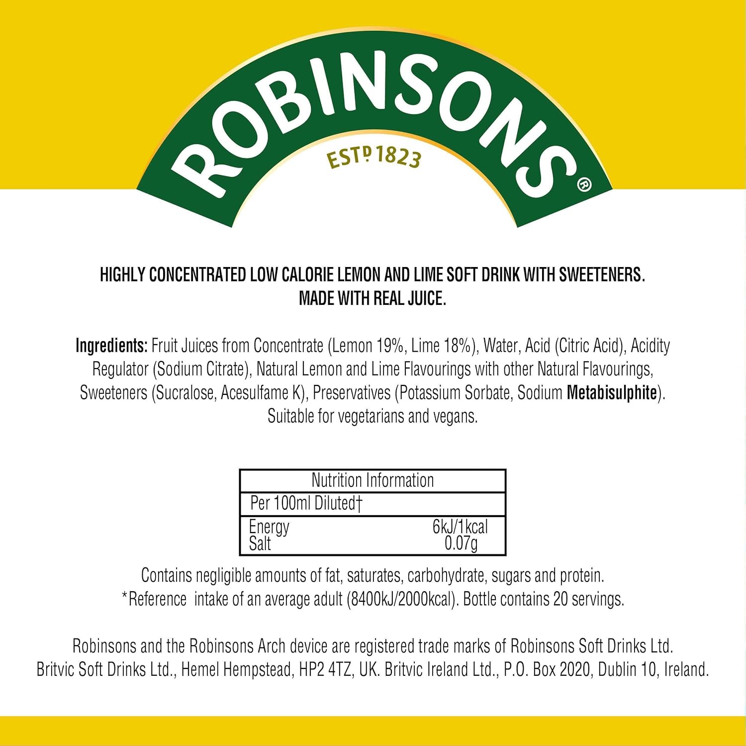 Robinsons Mini - No Added Sugar - Low Calorie - Lemon & Lime Fruit Squash Concentrate - Makes 20 Drinks 5