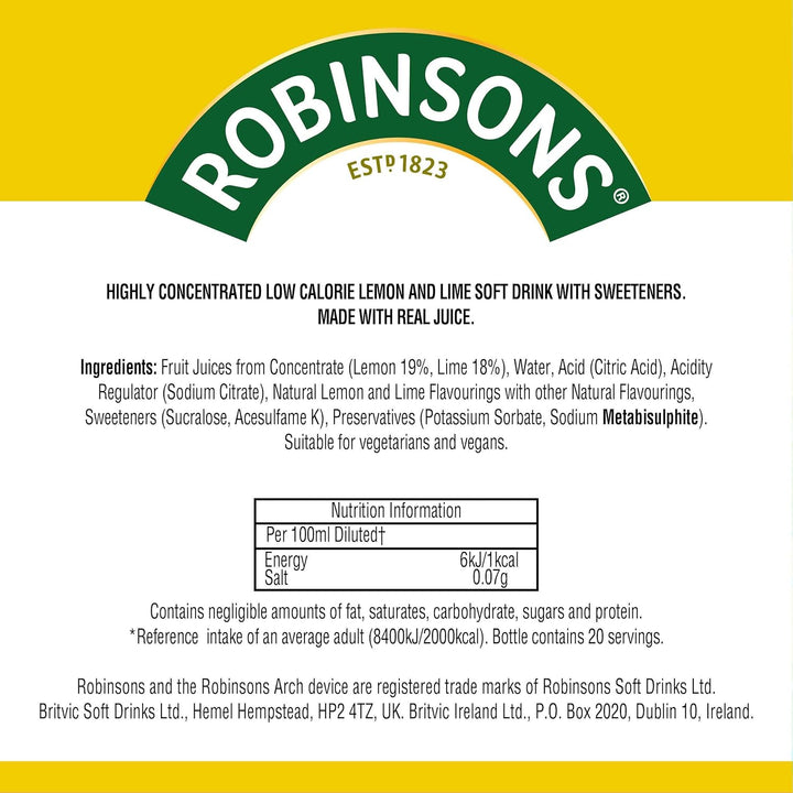 Robinsons Mini No Added Sugar Lemon and Lime Flavoured Concentrated Squash, 66 ml (Pack of 6)