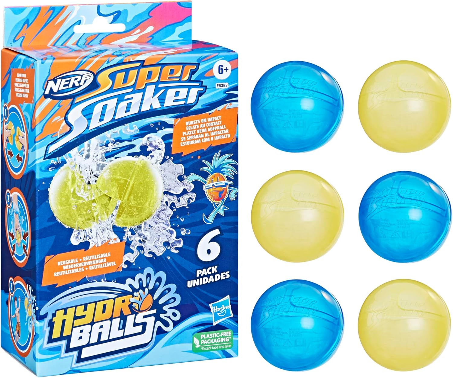 Super soaker Nerf Hydro Balls 6-Pack, Reusable Water-Filled Balls 1