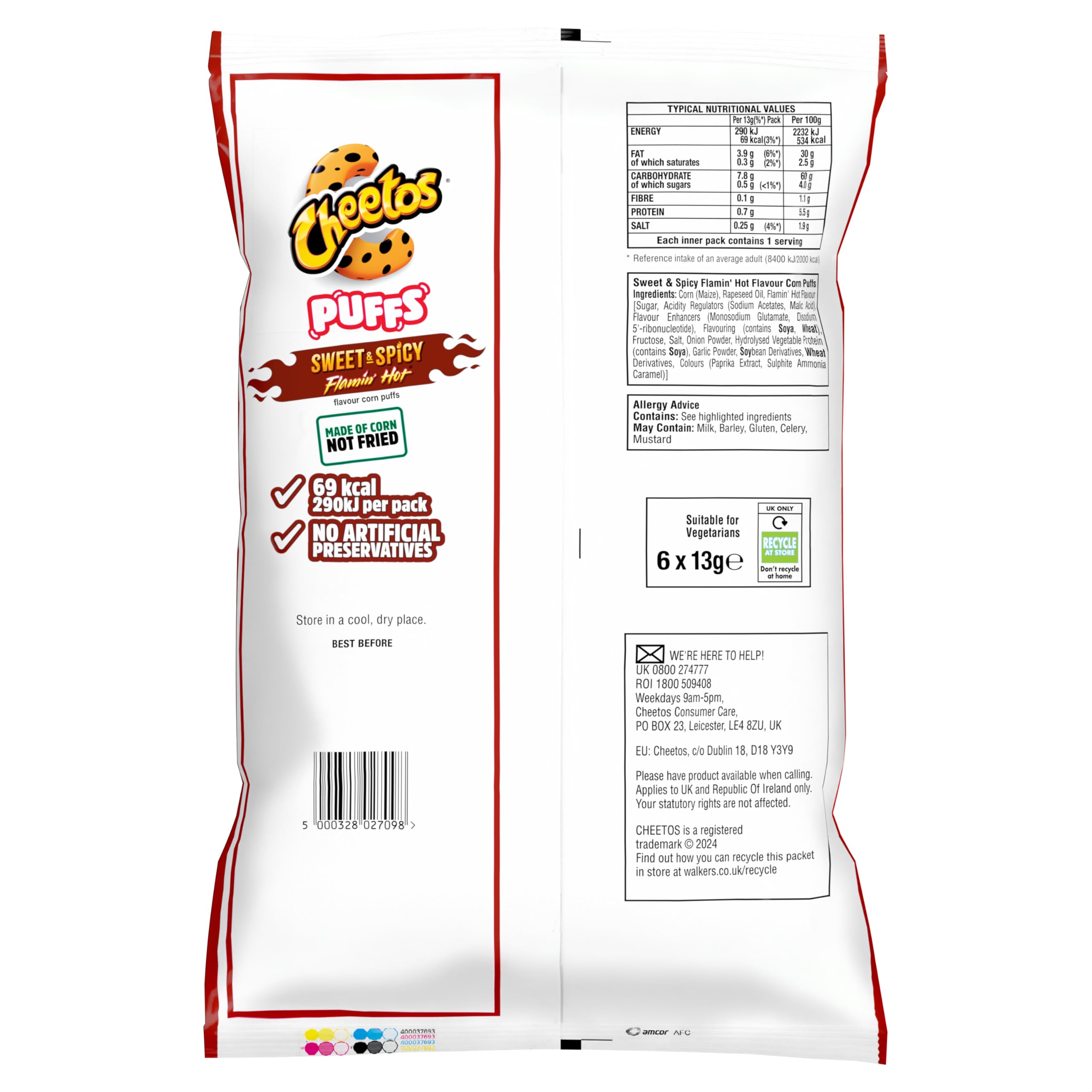 Cheetos Puffs Sweet and Spicy Flamin Hot Multipack Crisps 6x13g 4