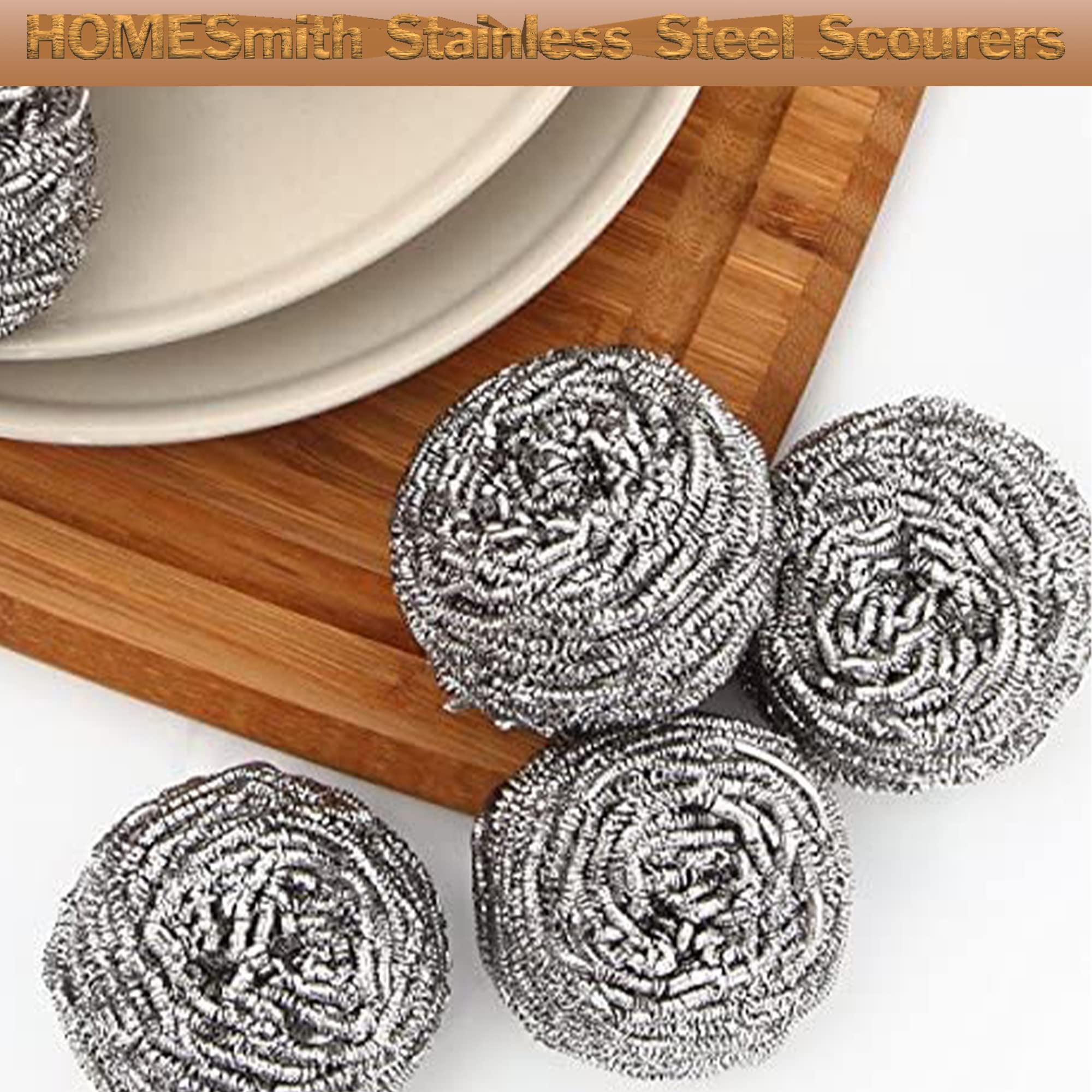 HomeSmith Stainless Steel Scourers - Heavy Duty Cleaning, Pack of 6 | HS-130 2