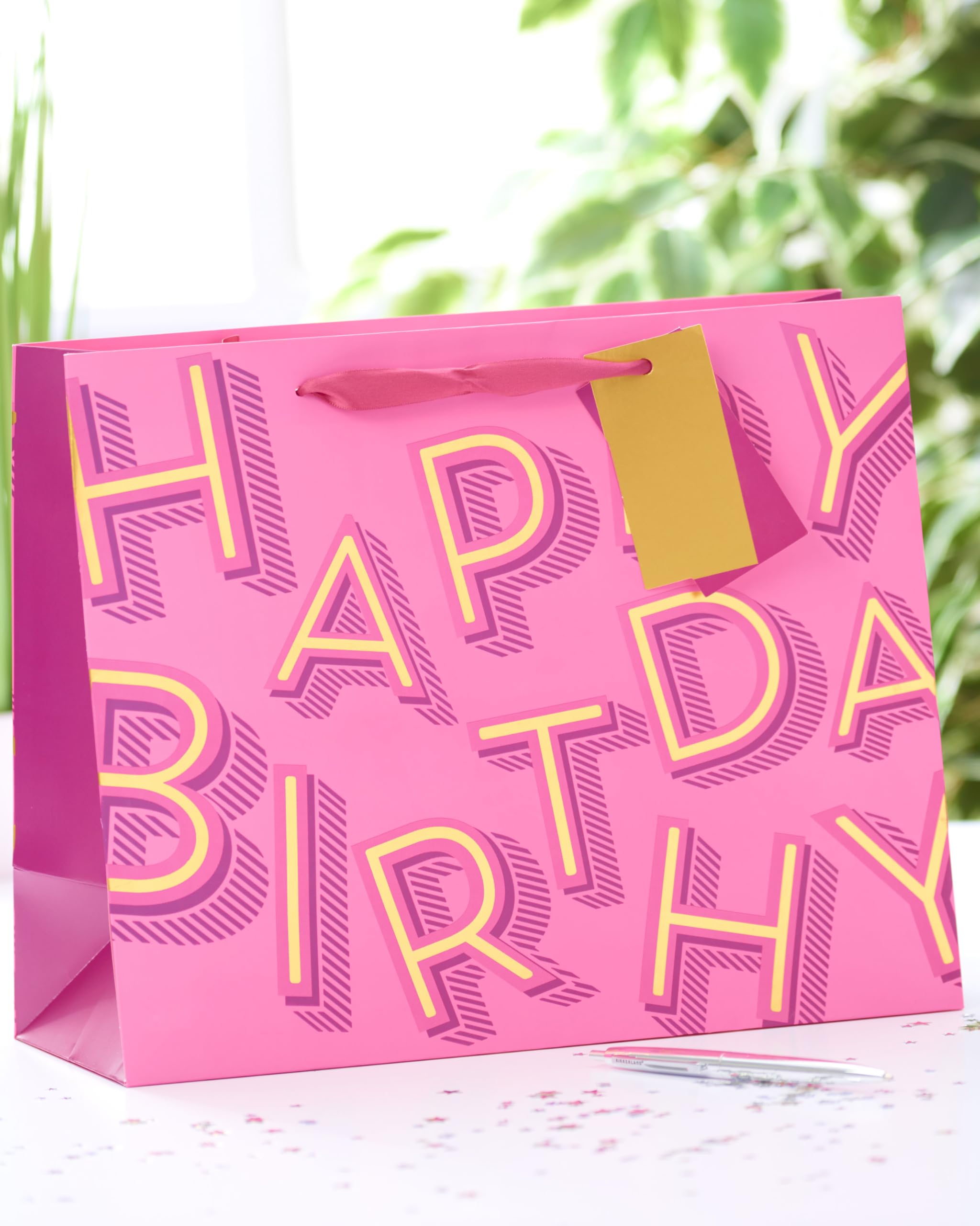 UK Greetings Large Gift Bag for Her/Friend - Pink with Gold Foil Lettering | 33 x 26.7 x 13.7 cm 3