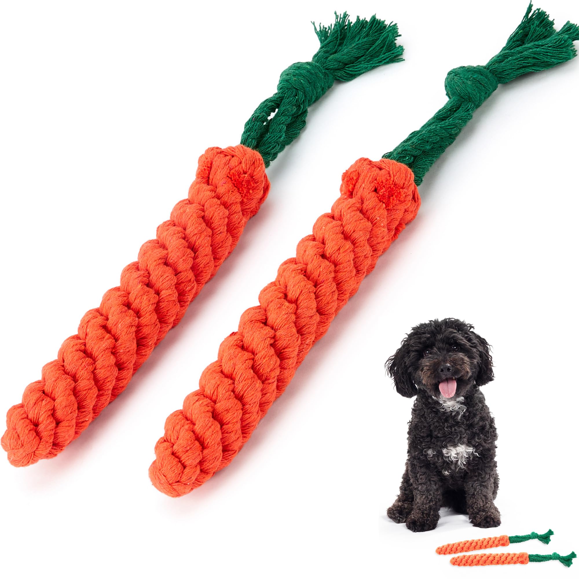Zappi Co 2 Pack Carrot Dog Rope Chew Toys (22cm) - Dental Cleaning & Boredom Buster 1