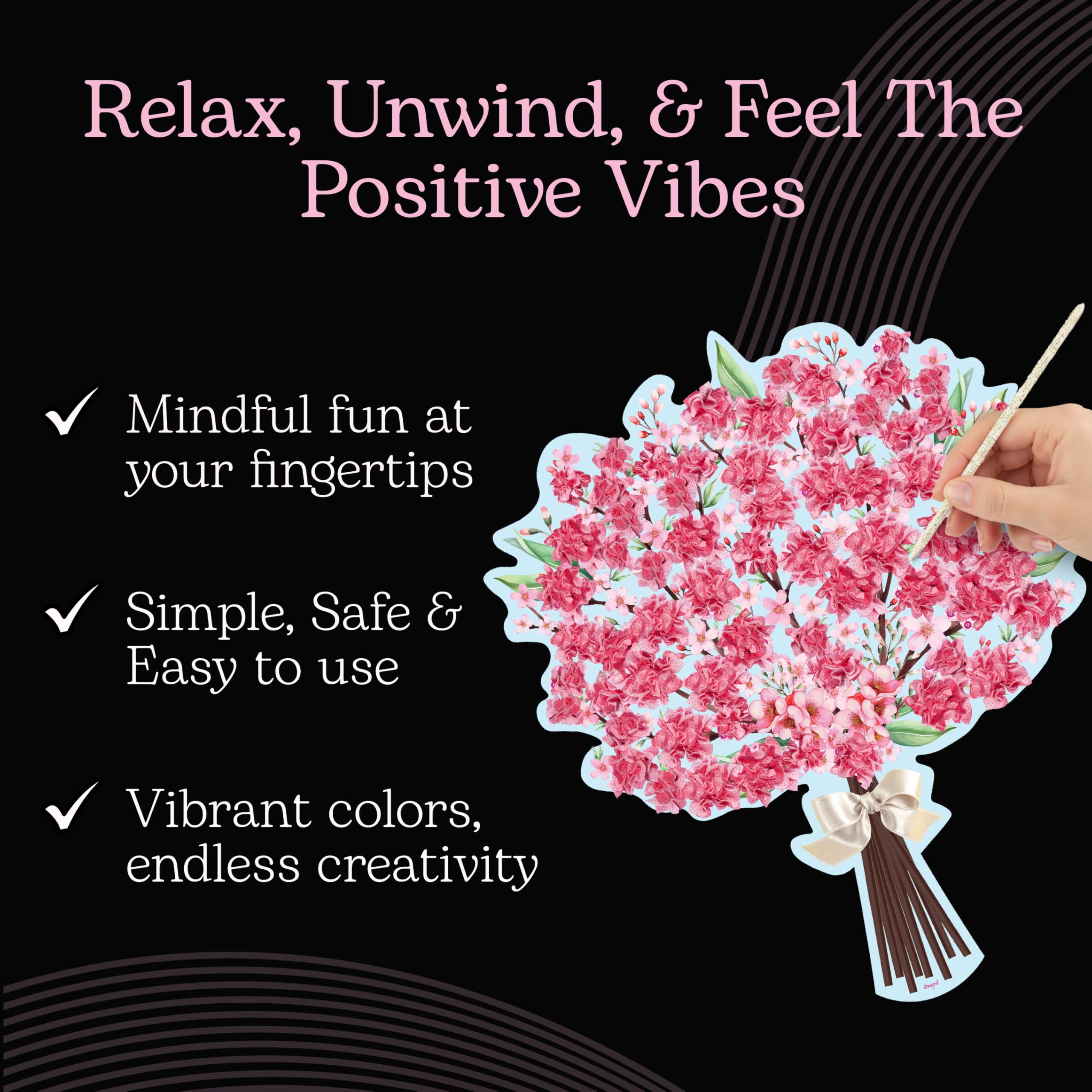 Unwynd Poke Art Cherry Blossom Flower Bouquet - Mess-Free Craft Kit | Fabric Squares | Ages Teen+ 4